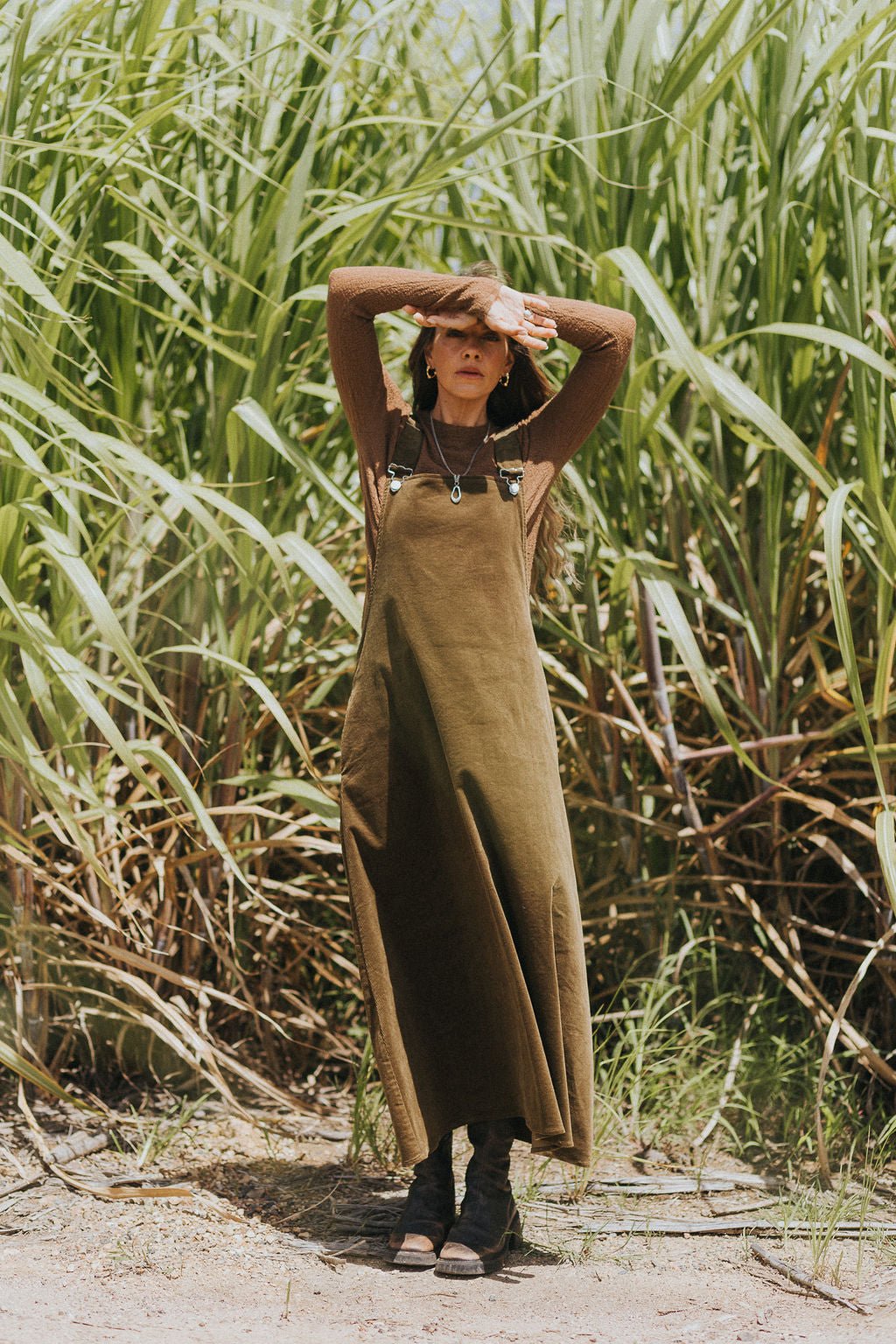 Montaigne Cord Midi Overall dress - Olive