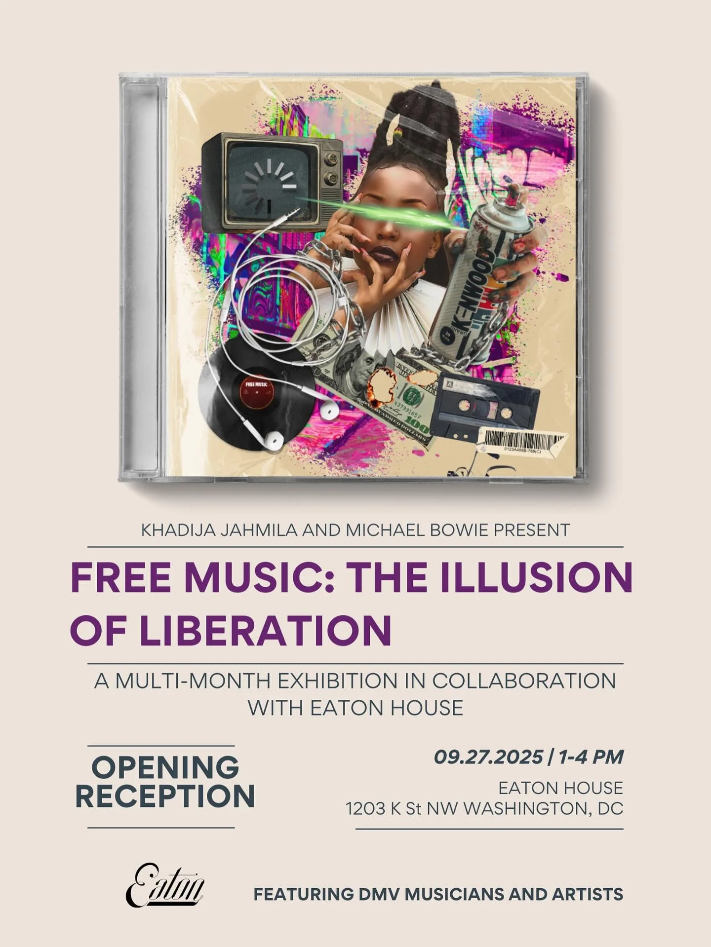 🚨 Exhibition Alert! 🚨 
We’re thrilled to share that we curated Free Music: The Illusion of Liberation, a multi-month exhibition opening September 27 at Eaton House in Washington, DC, and on view through Winter 2025.
This collaborative projec