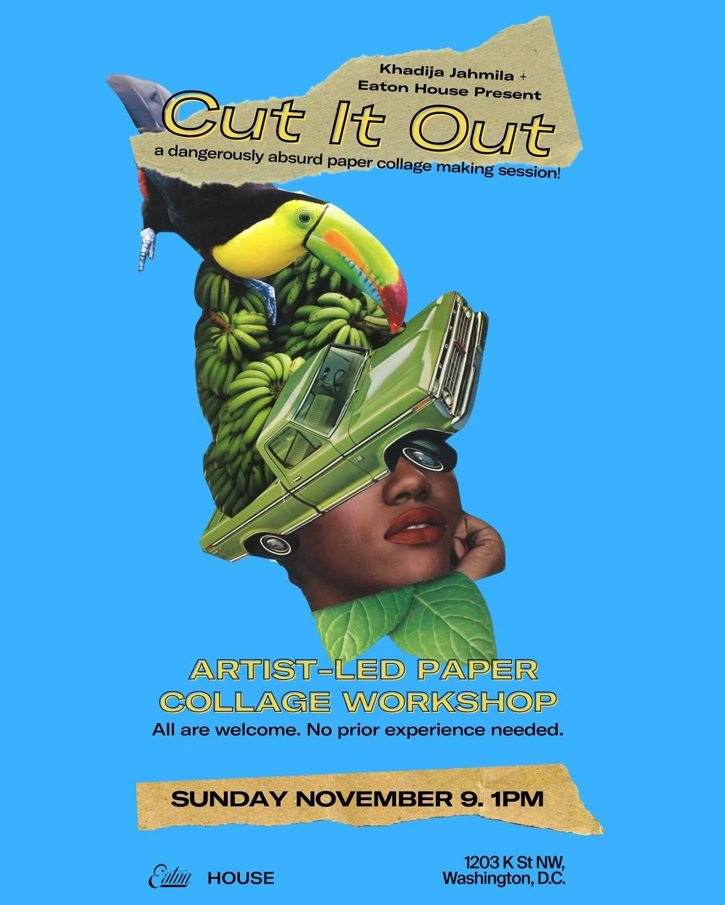 Sunday, November 9! 

Scissors. Paper. Chaos.
 CUT IT OUT, a dangerously absurd paper collage making session, is back! ✂️🌀
 Grab your bestie and join me for another afternoon of glorious and surreal exploration at Eaton House (@eatonworkshop), the c