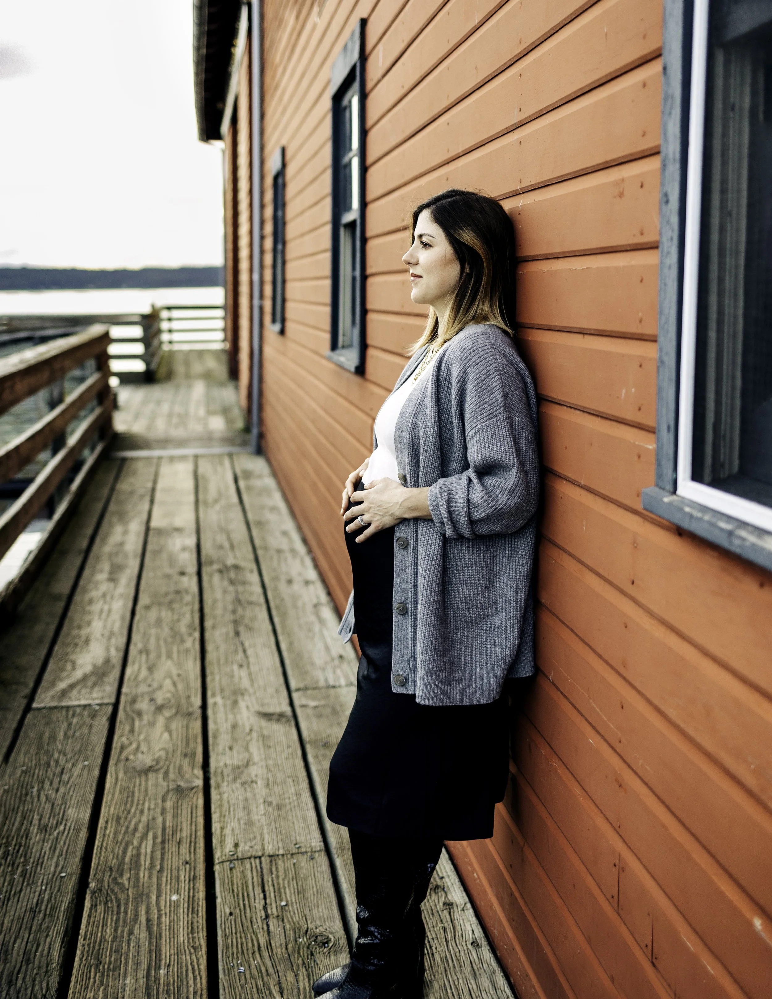Portrait of a expecting mom on a warf