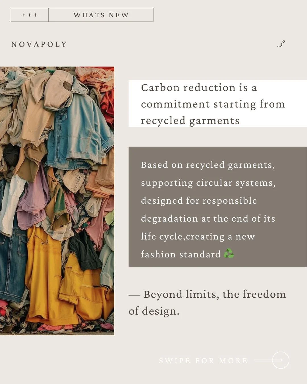 Garment Recycling is the process of turning used or unwanted clothing into new materials instead of letting them go to waste ♻️👕

Through advanced recycling technologies, old garments can be transformed into fibers and yarns&mdash;like NovaPoly&mdas