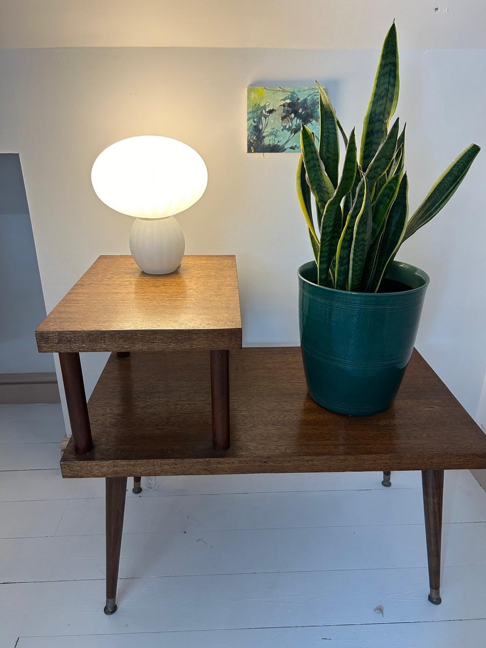 Mid Century Modern Wood Veneer Two tier end table LNV Home