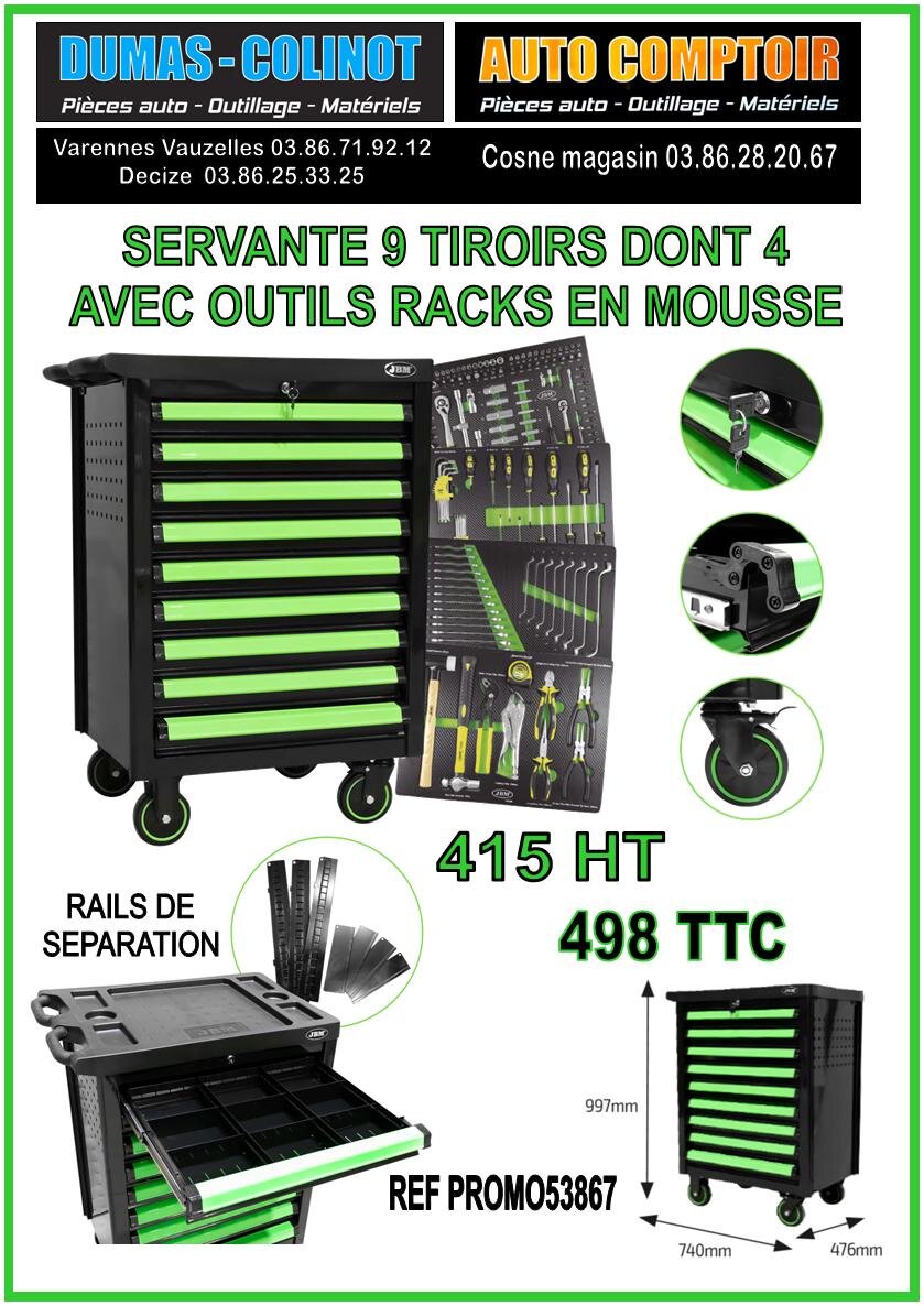 SERVANTE 9 TIROIRS AVEC OUTILS JBM PROMO53867 NEVERS DECIZE COSNE —  Dumas-Colinot