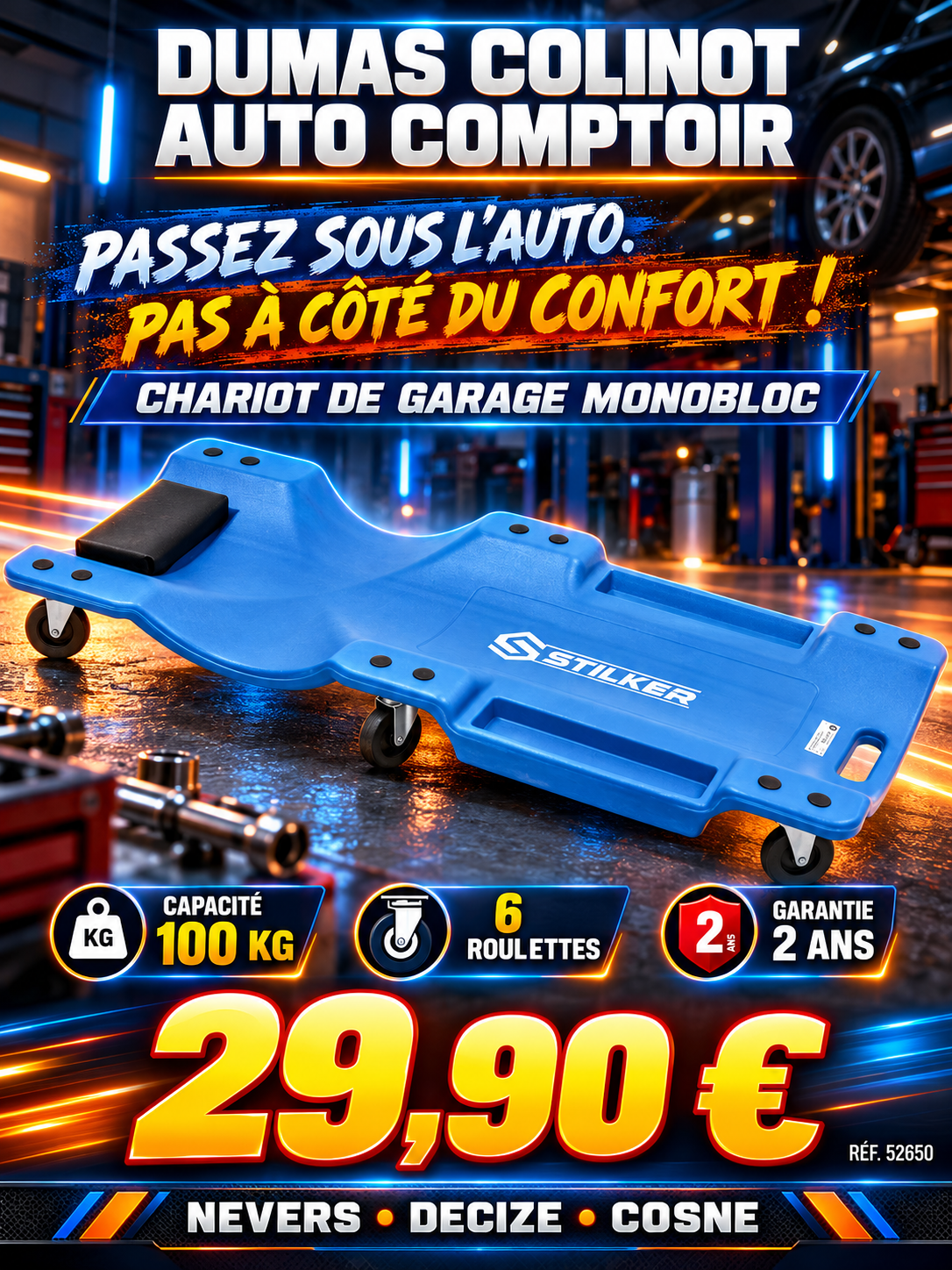 Chariot de garage bleu en action.png