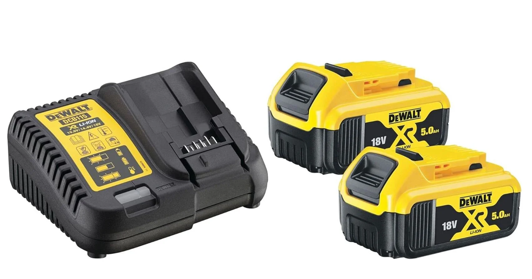 Pack 2 Batteries DEWALT XR 18V 5 Ah Li-Ion et Chargeur - DCB115P2-QW
