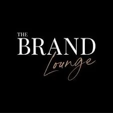 Logo for The Brand Lounge with black background and white and pink text.