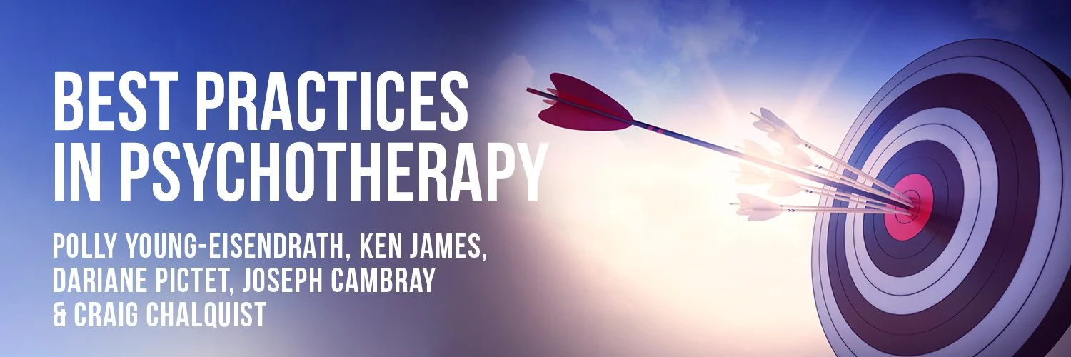 Book cover titled 'Best Practices in Psychotherapy' with a graphic of a target with arrows hitting the bullseye, against a gradient blue background.