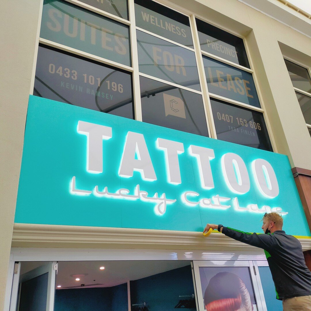 Shopfront signage package including LED, neon and window signs for @luckycatlanetattoo - opening soon in Surfers Paradise.