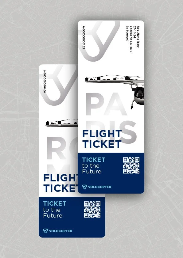  Entwurfsarbeit für Premium Flugtickets.   Copyright:  Volocopter  Umsetzung:  Marc Arthofer 
