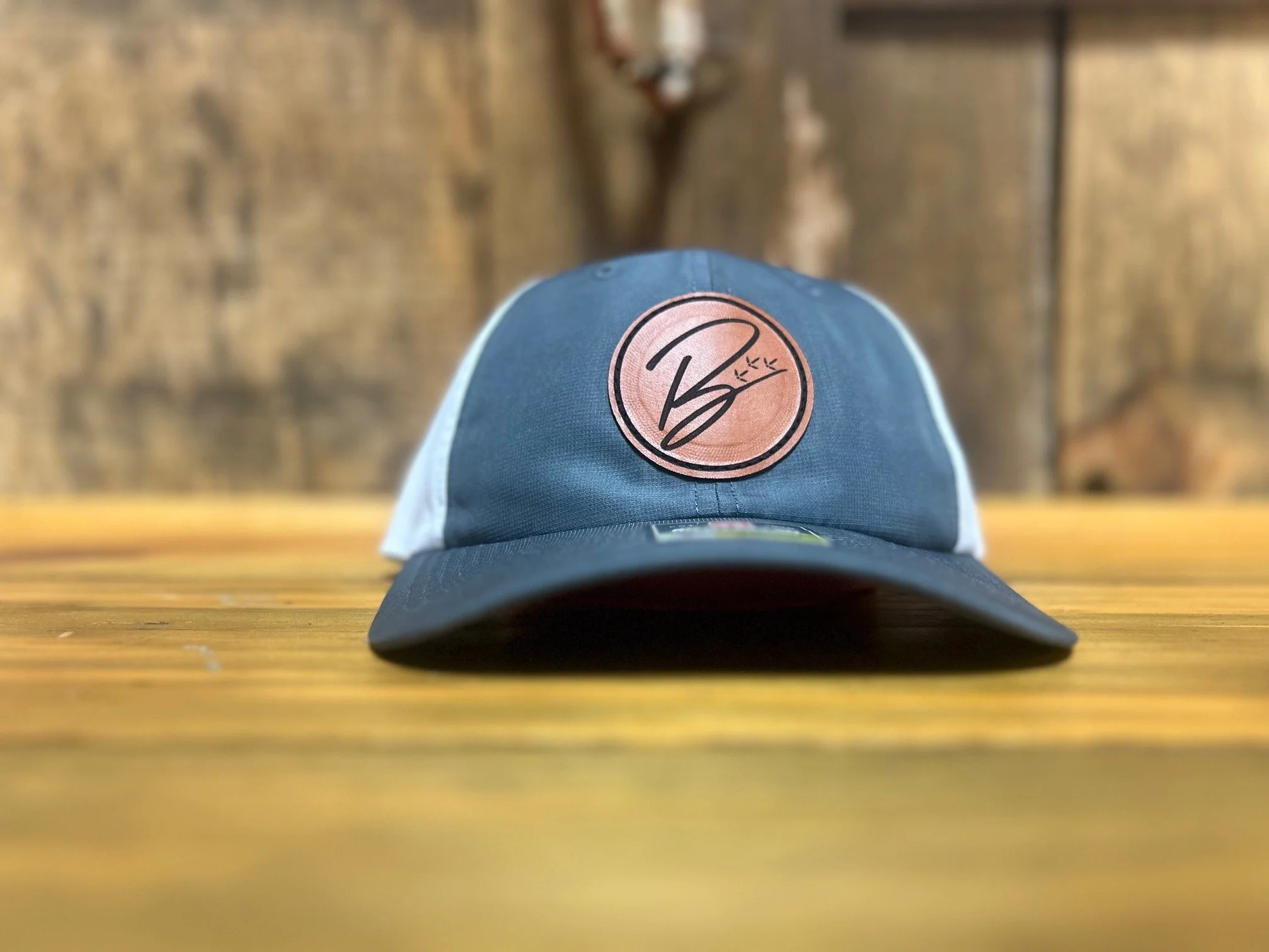 Charcoal/White Performance Hat Genuine Leather B patch