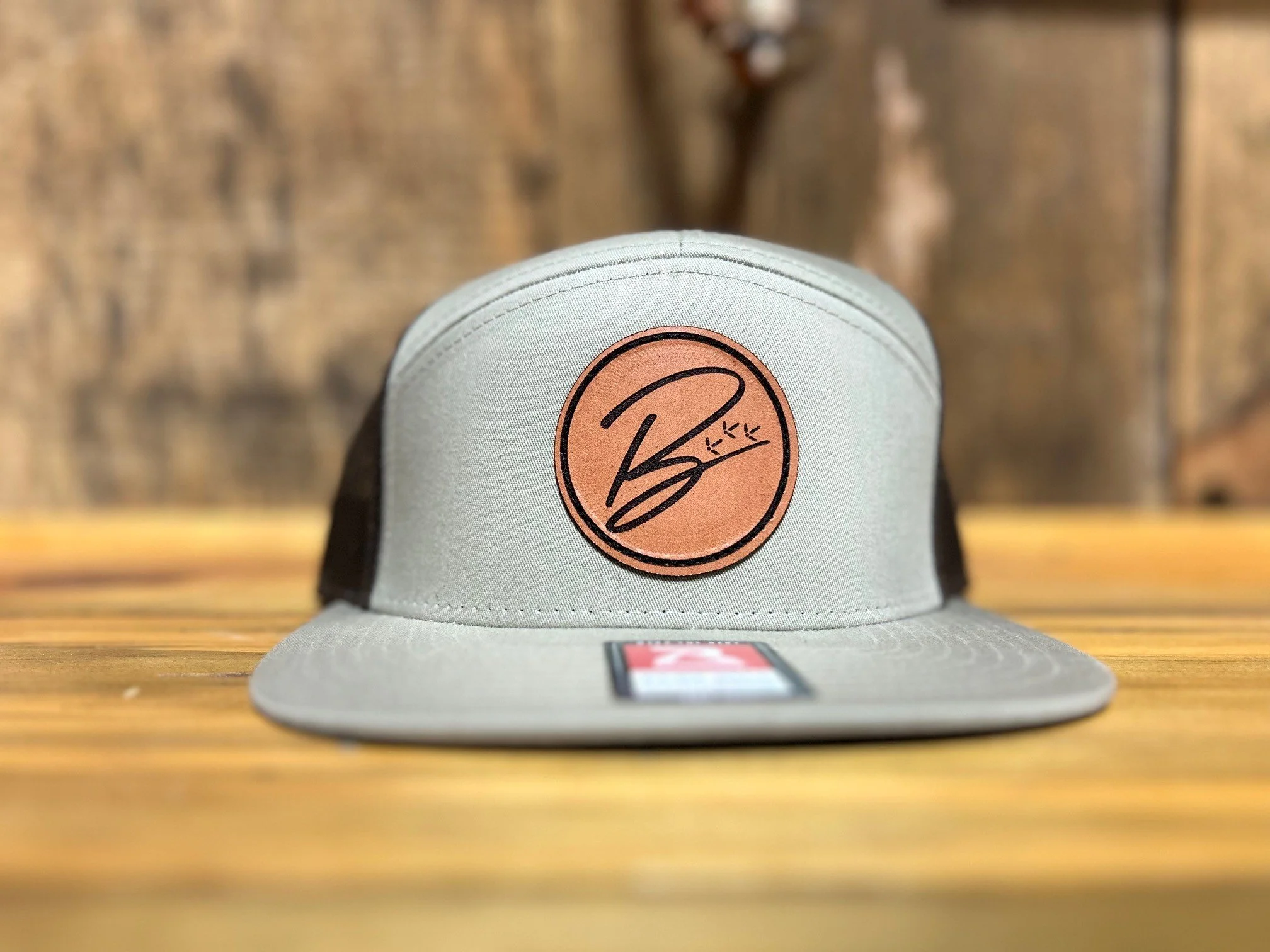 Khaki/Brown Branded B Leather Patch Hat