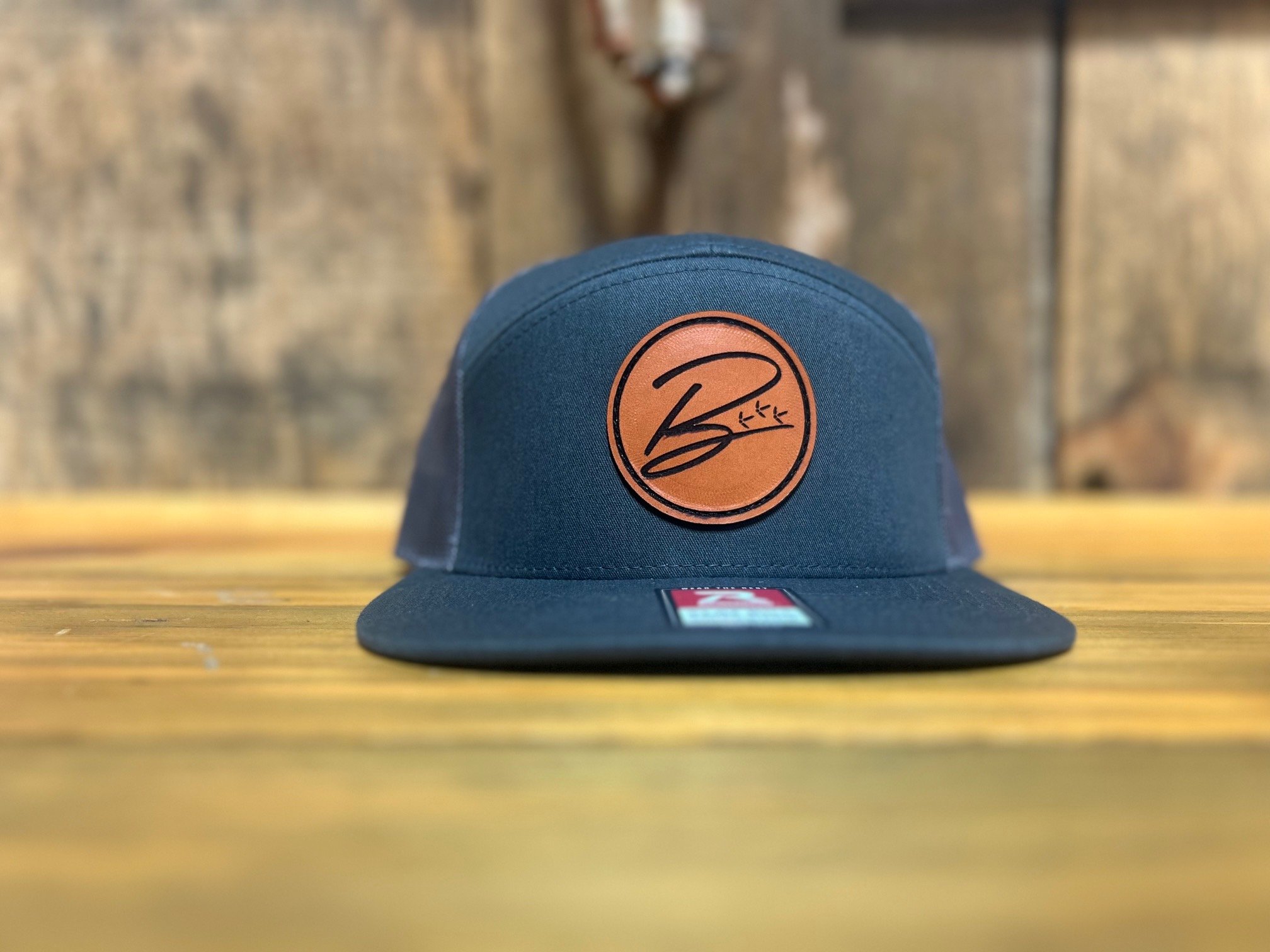 Charcoal 7 Panel Hat Bloodline B Genuine Leather patch