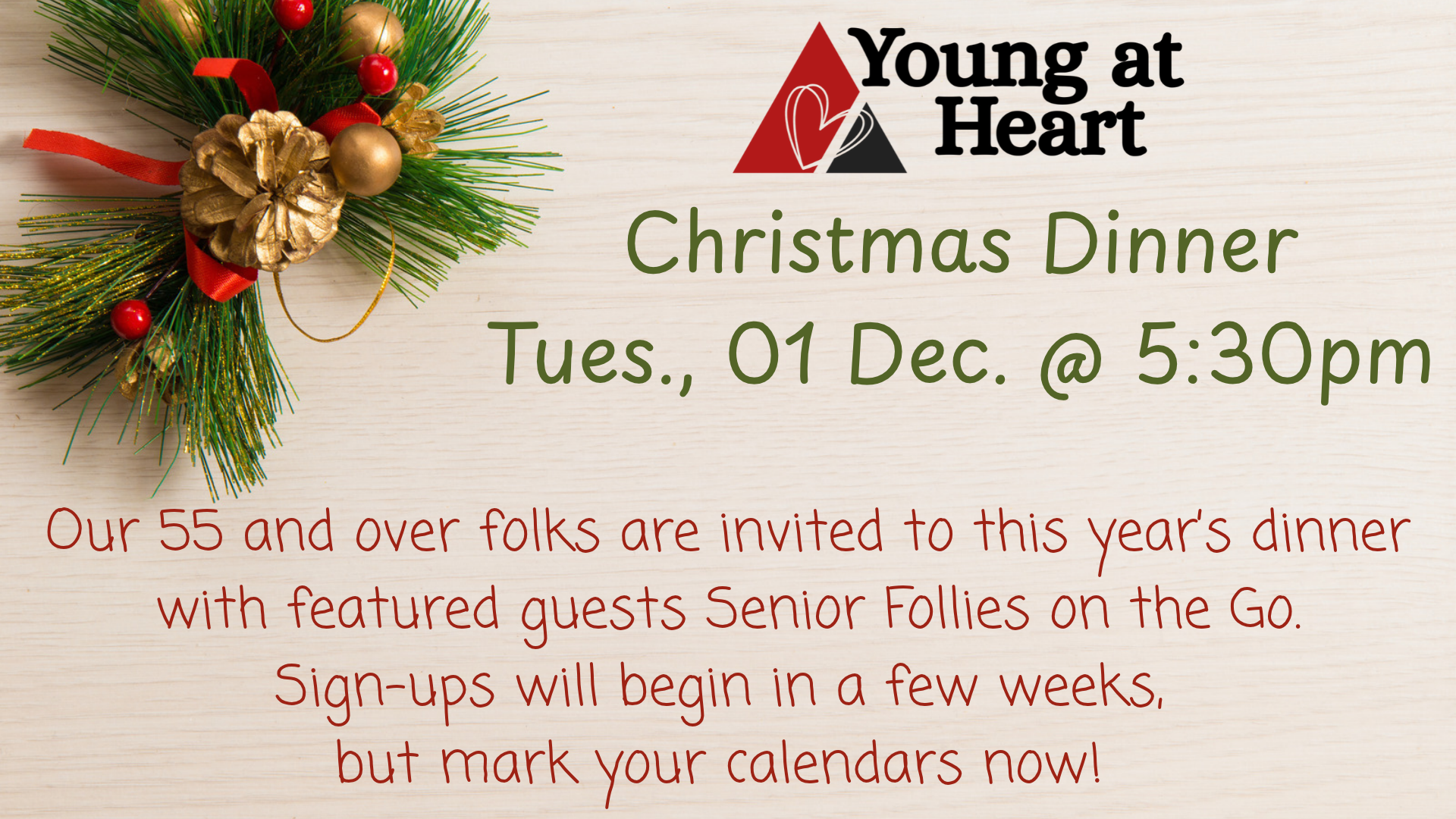 Young At Heart Christmas Dinner
