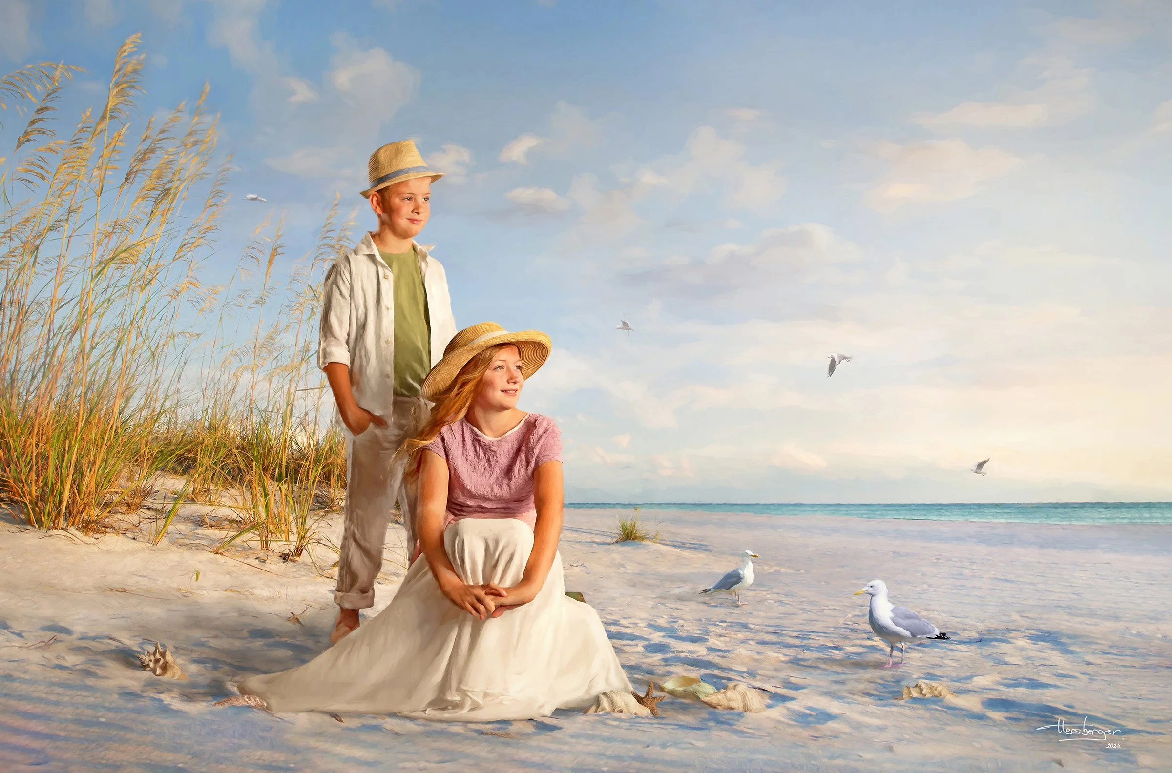 Family during a Masterpiece Seaside studio session, with light and color matched precisely to the Atlantic coastal archive