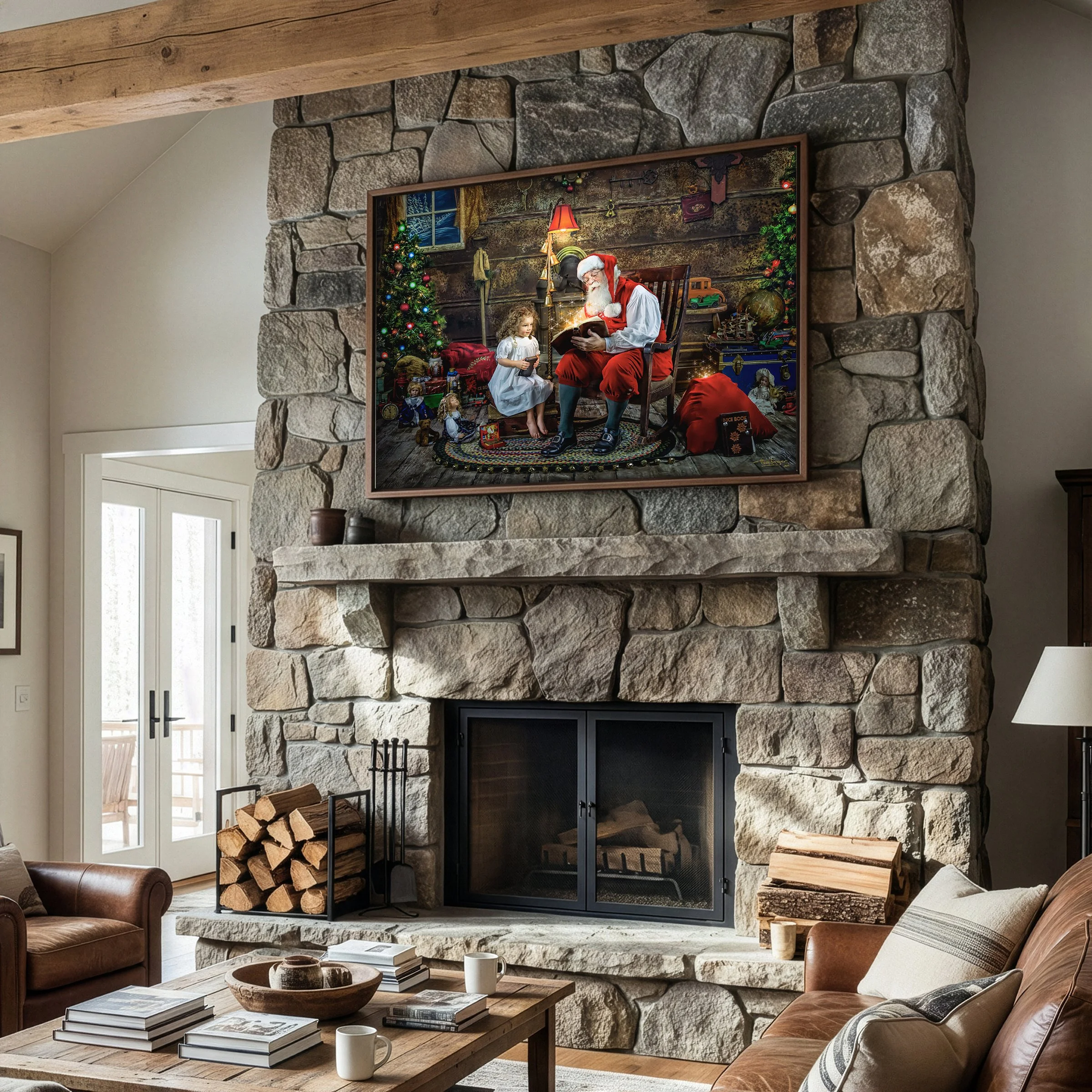 Masterpiece Christmas Santa commissioned artwork displayed in family home — heirloom fine art portrait by Masterpiece Artwork