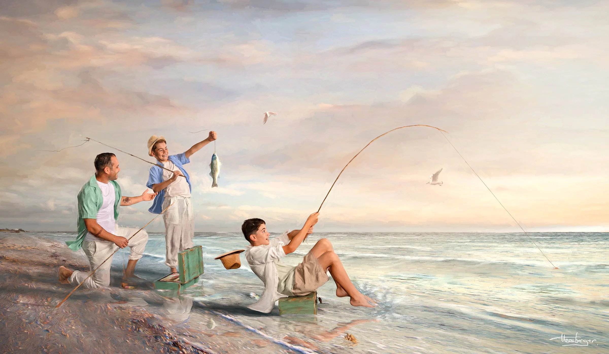 Family during a Masterpiece Seaside studio session fishing with boys