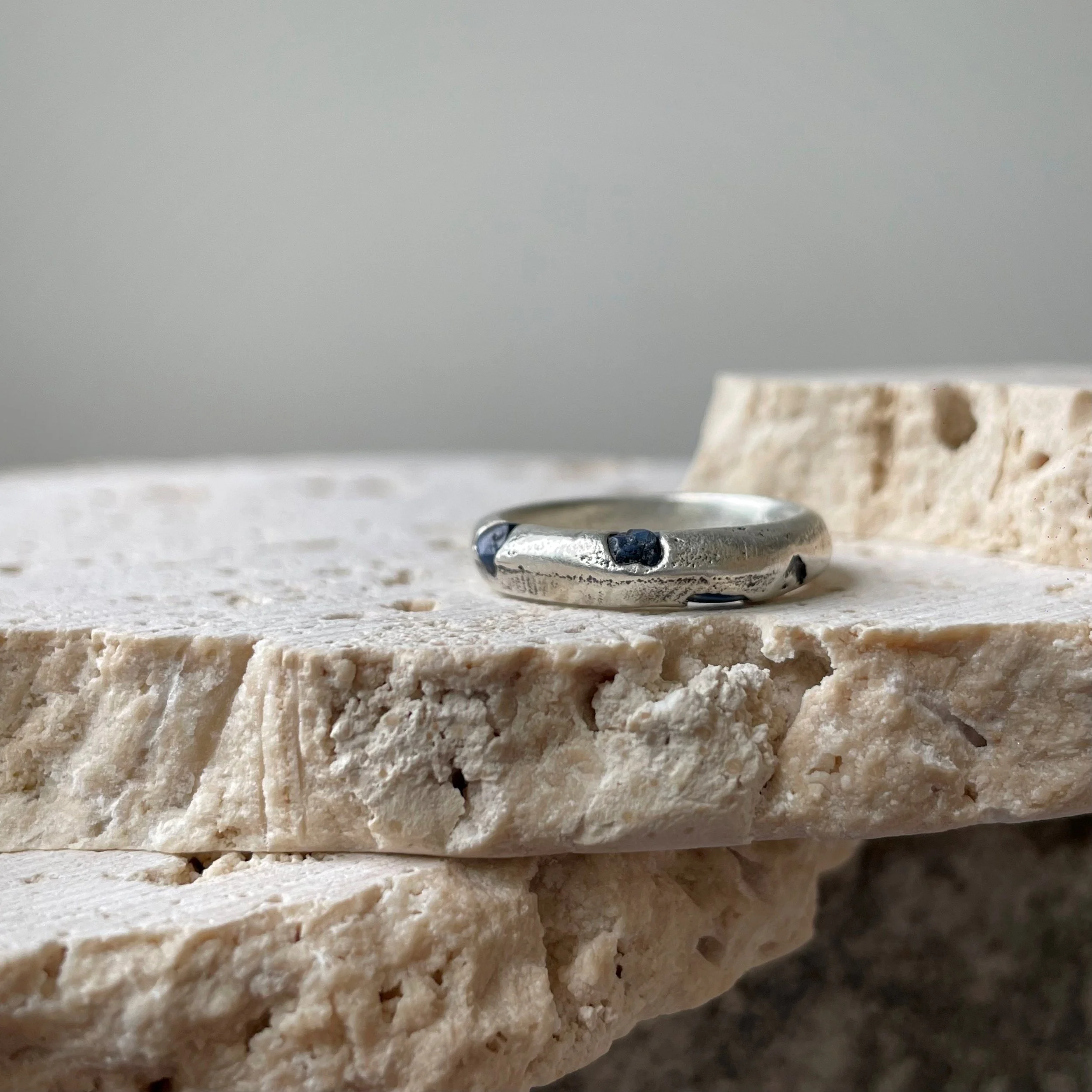 natural gemstone sand cast sterling silver 6mm ring band — deer