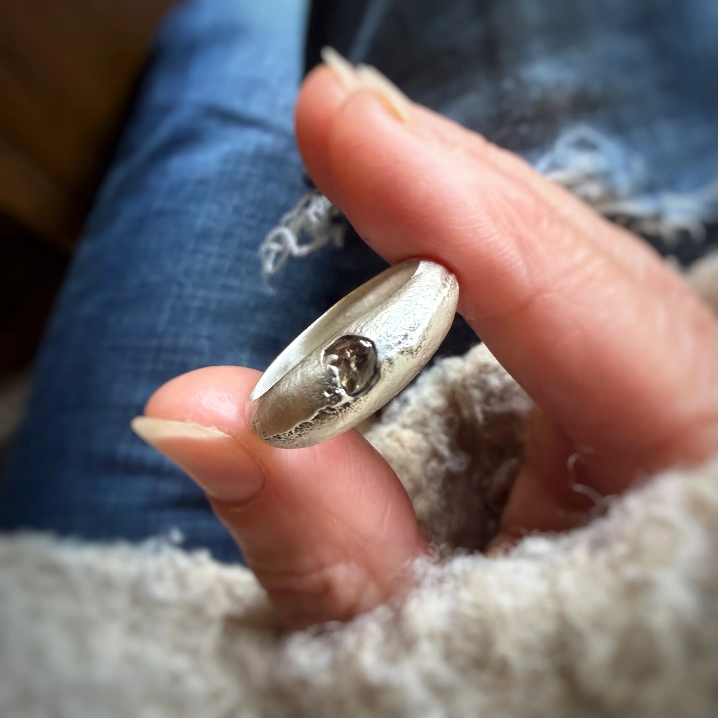 sand cast sterling silver natural raw argyle Australian diamond ring band
