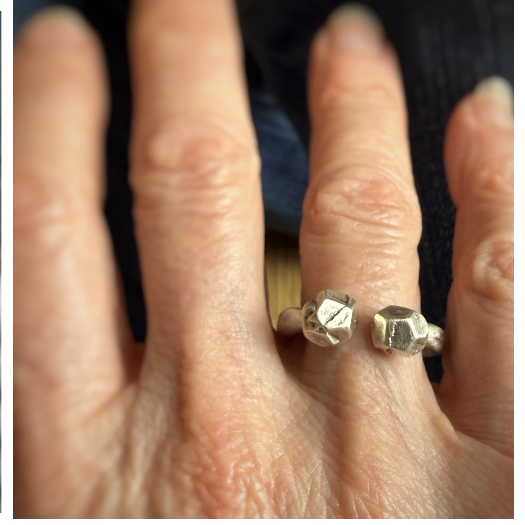 sand cast sterling silver duo 'nugget' ring