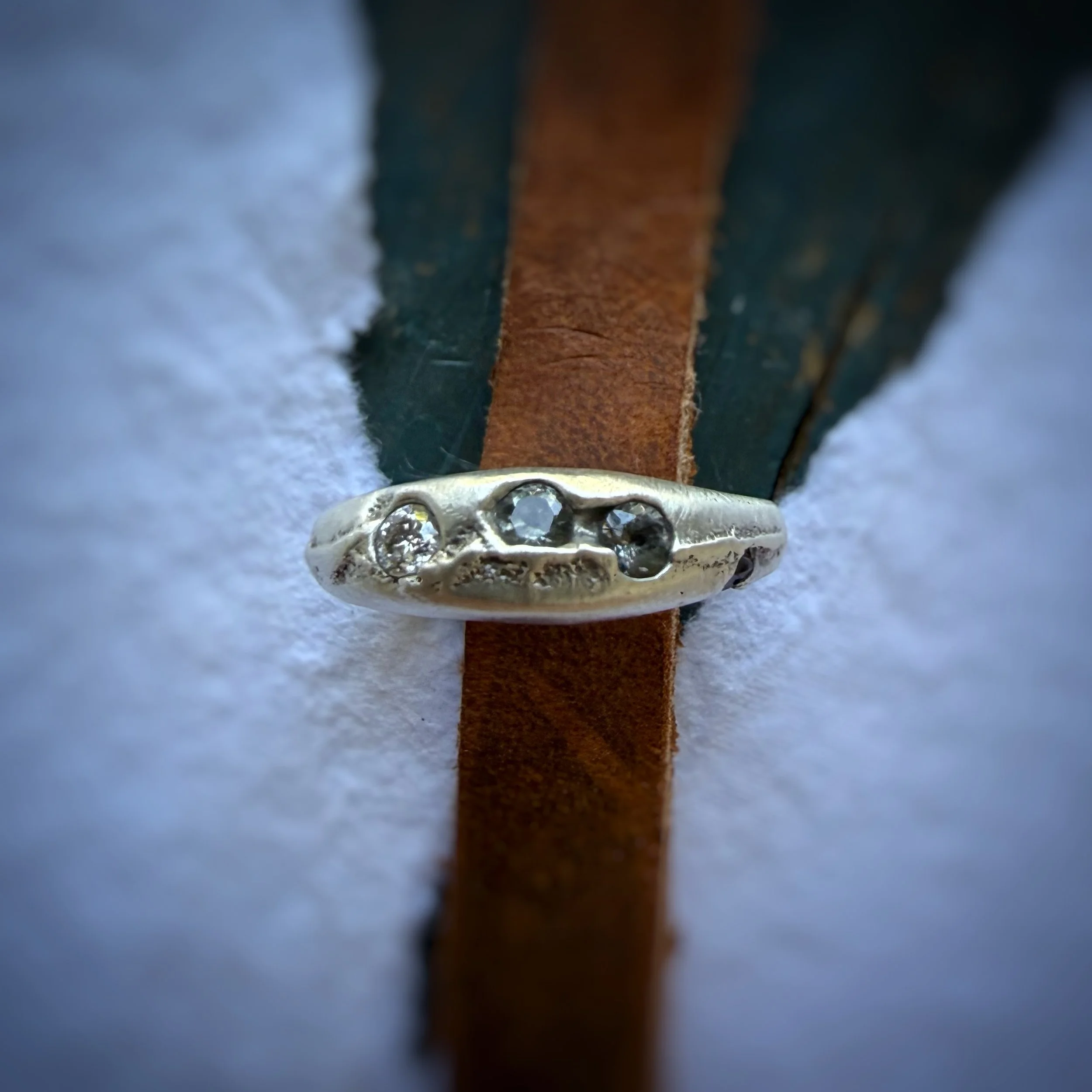 sand cast sterling silver grey spinel moissanite ring band