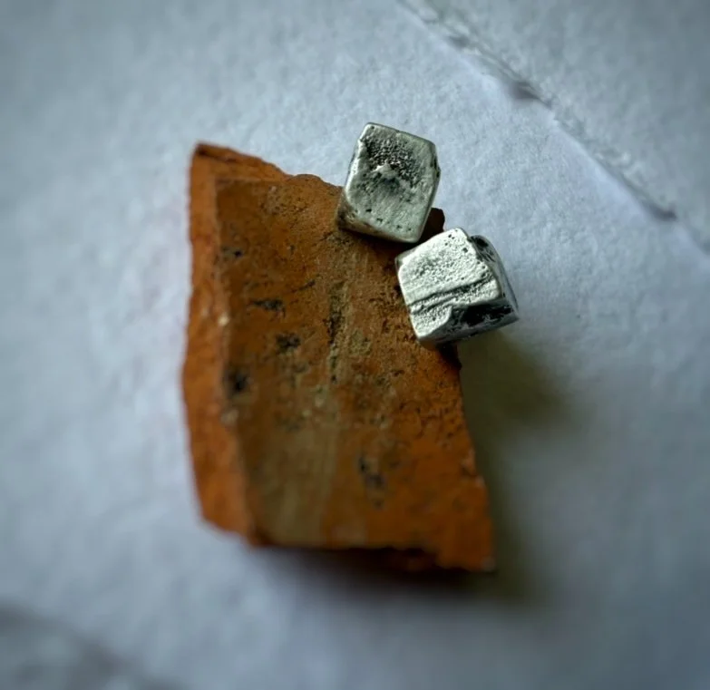 sterling silver nugget cube post earrings sand cast