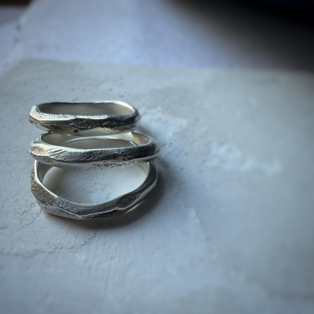 sterling silver stacker ring set three sand cast — deer designs by