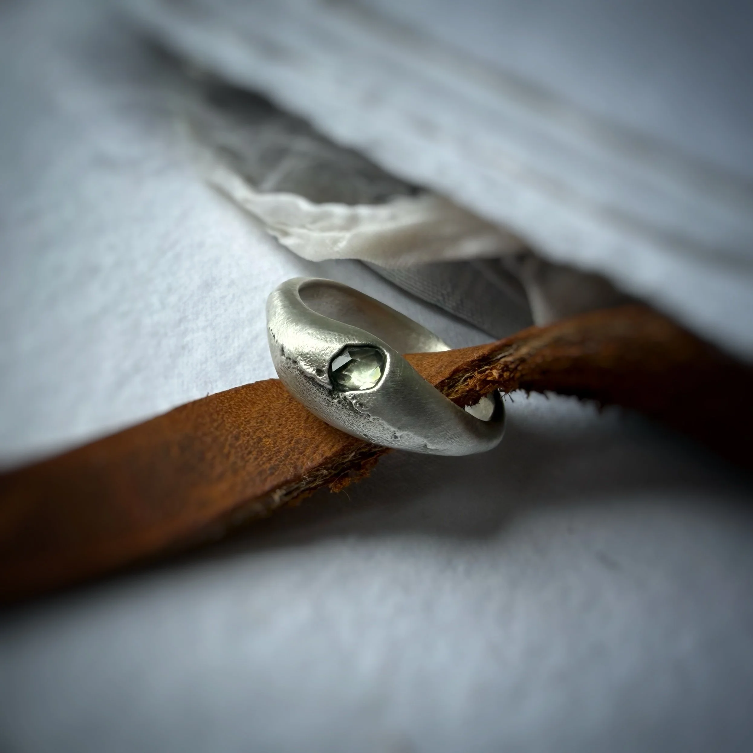 sand cast sterling silver minty sapphire ring band