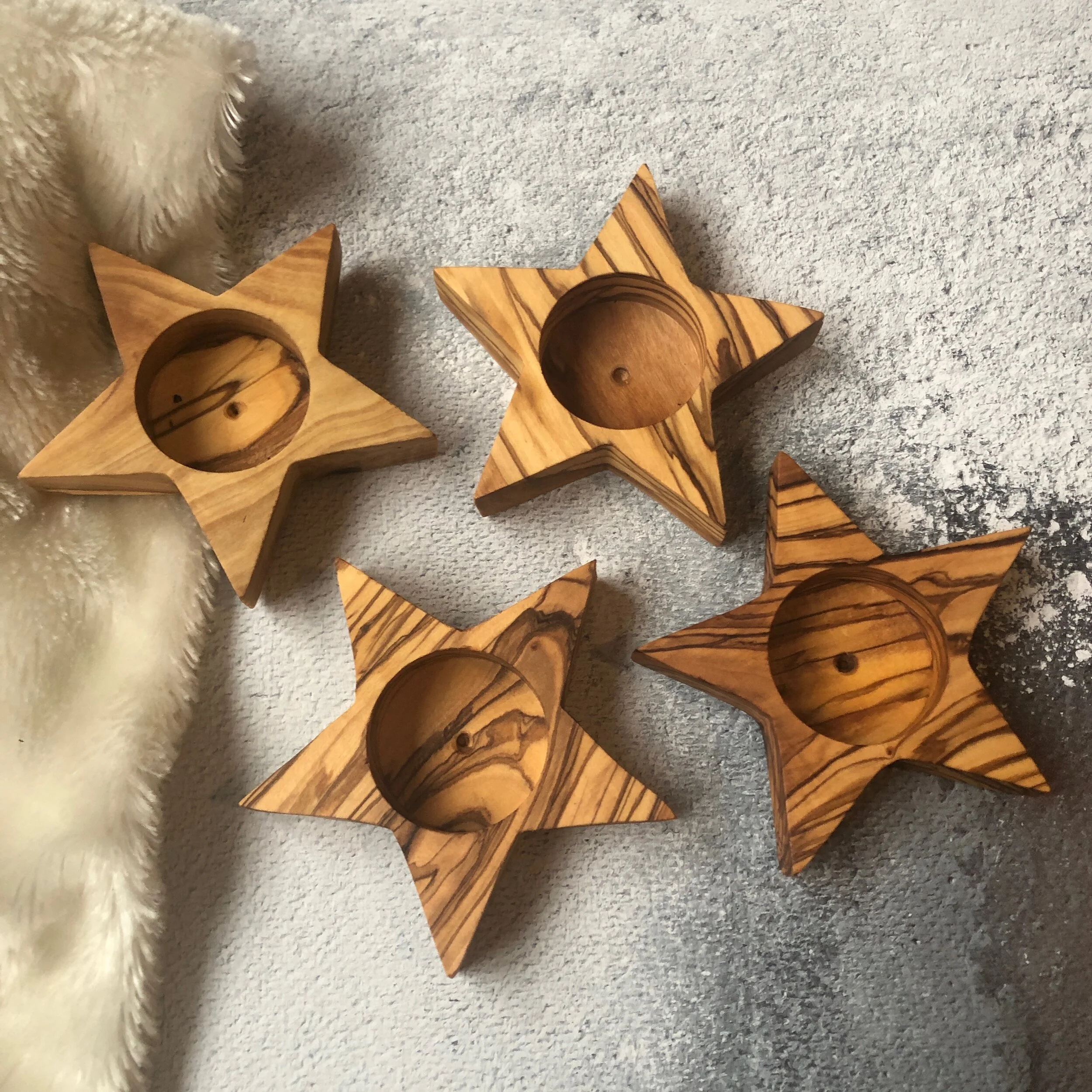 Olive Wood Star Candle Holders