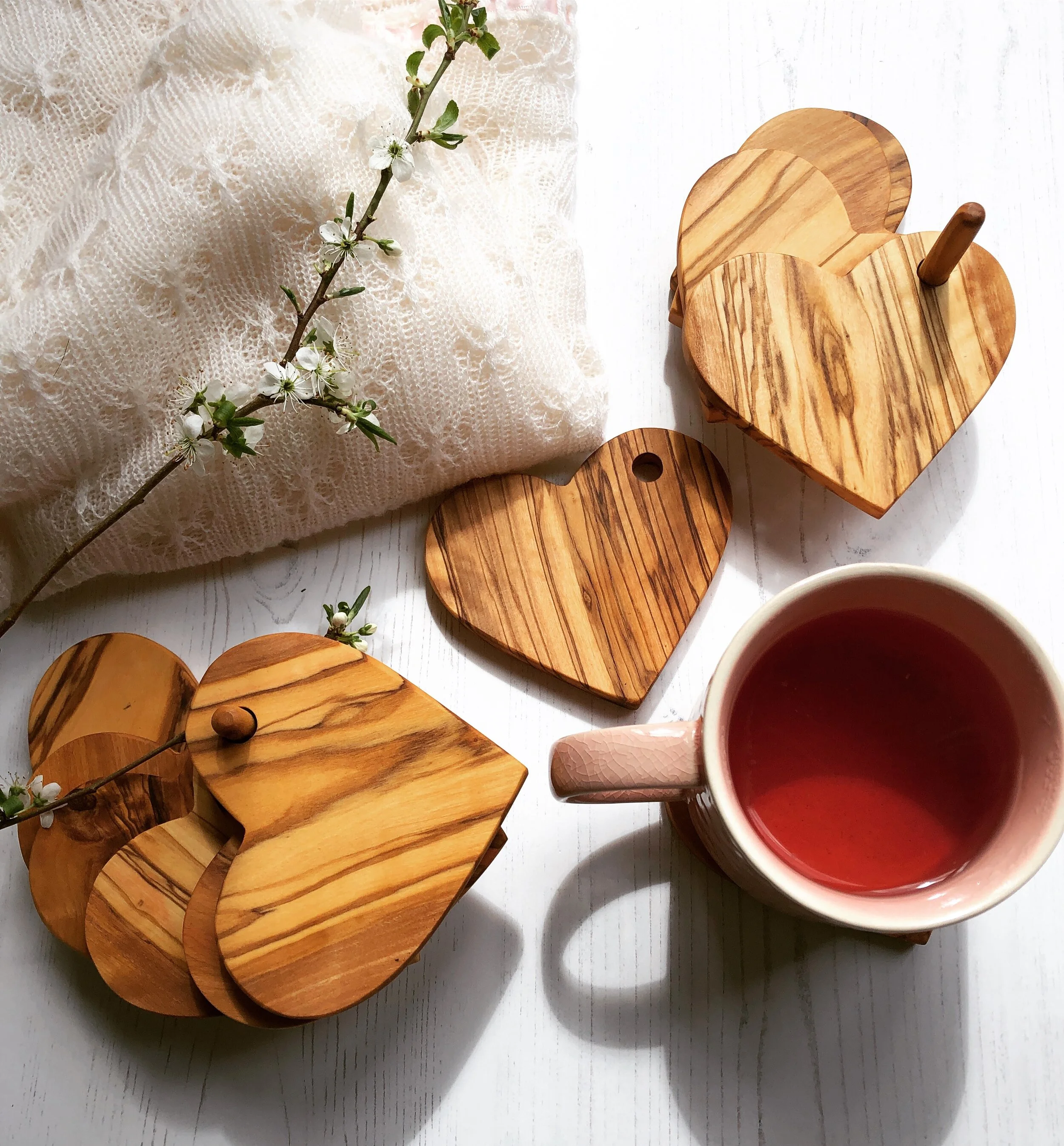 Olive Wood Heart Coasters