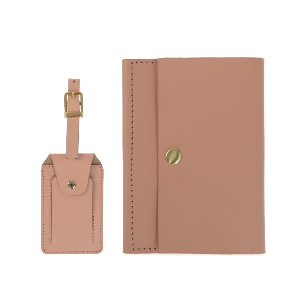 Vida Blush Leather Travel Set 