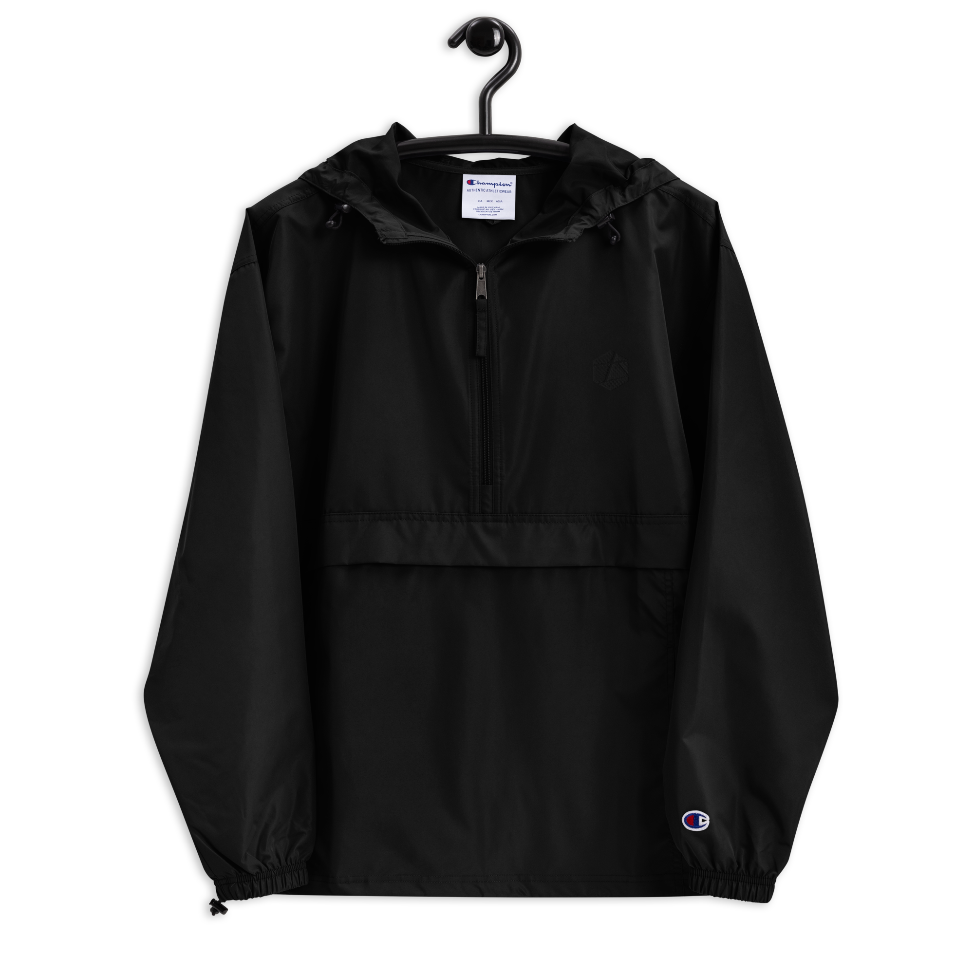 embroidered-champion-packable-jacket-black-front-6965a3666b7c5.png