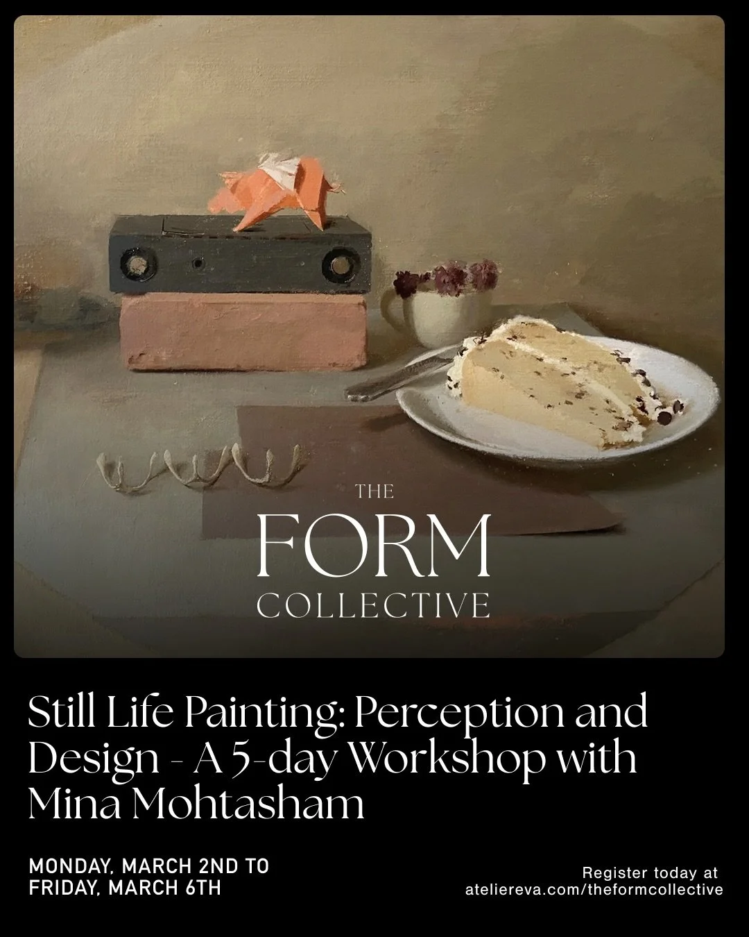 Our next workshop with Mina Mohtasham (@minamohtash) takes place this March.

In this 5-day intensive, Still Life Painting: Perception and Design, students will explore composition as a creative framework, moving beyond observation to intentional des
