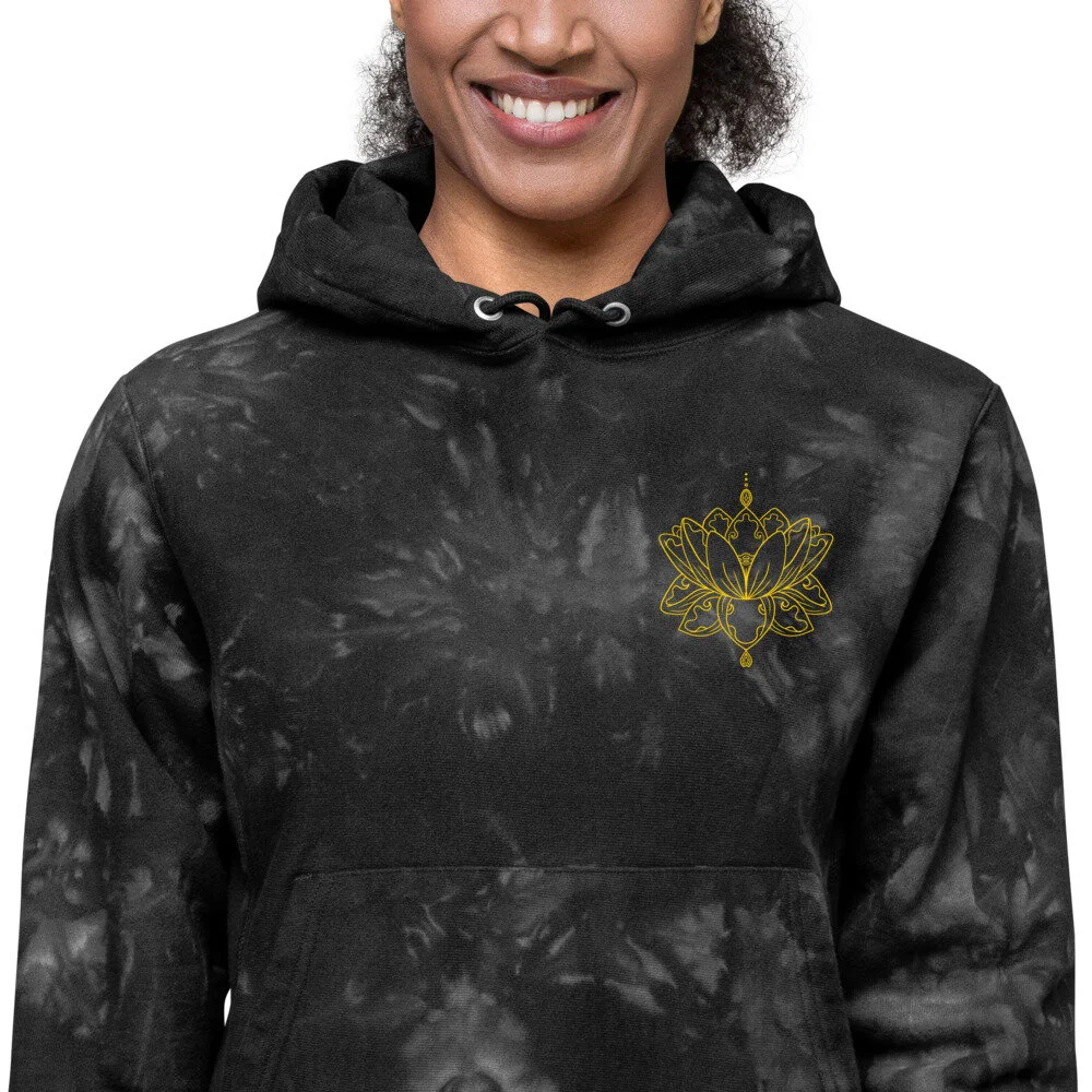 Lotus Unisex Champion tie-dye hoodie — Radiant Energy Tattoo