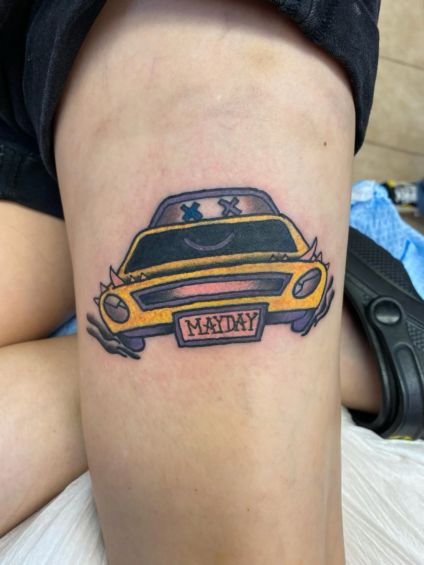Epic car tattoo done by Rich 🚗 He&rsquo;s booking now so click the link in our bio to book now!

#njtattooartist #njtattooshop #njtattoo #bricknj #oceancountynj #radiantenergytattoo #tattoo #car #cartattoo #colortattoo