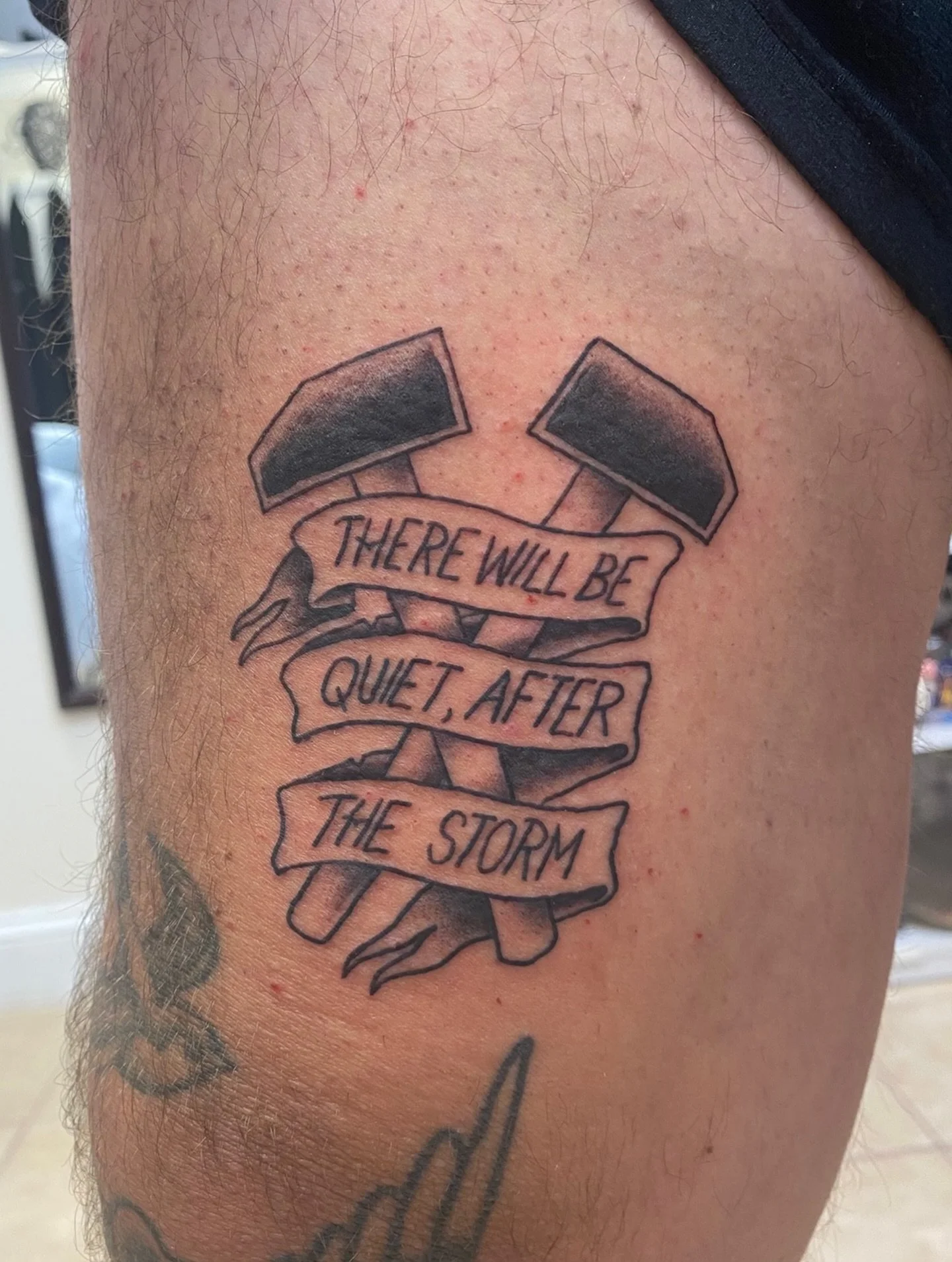 There will be quiet after the storm ⚒️ love this piece done by Rich! Fill out the form in our bio to book with him

#hammertattoo #boldtattoo #blackamdgreytattoo #quotetattoo #njtattooshop