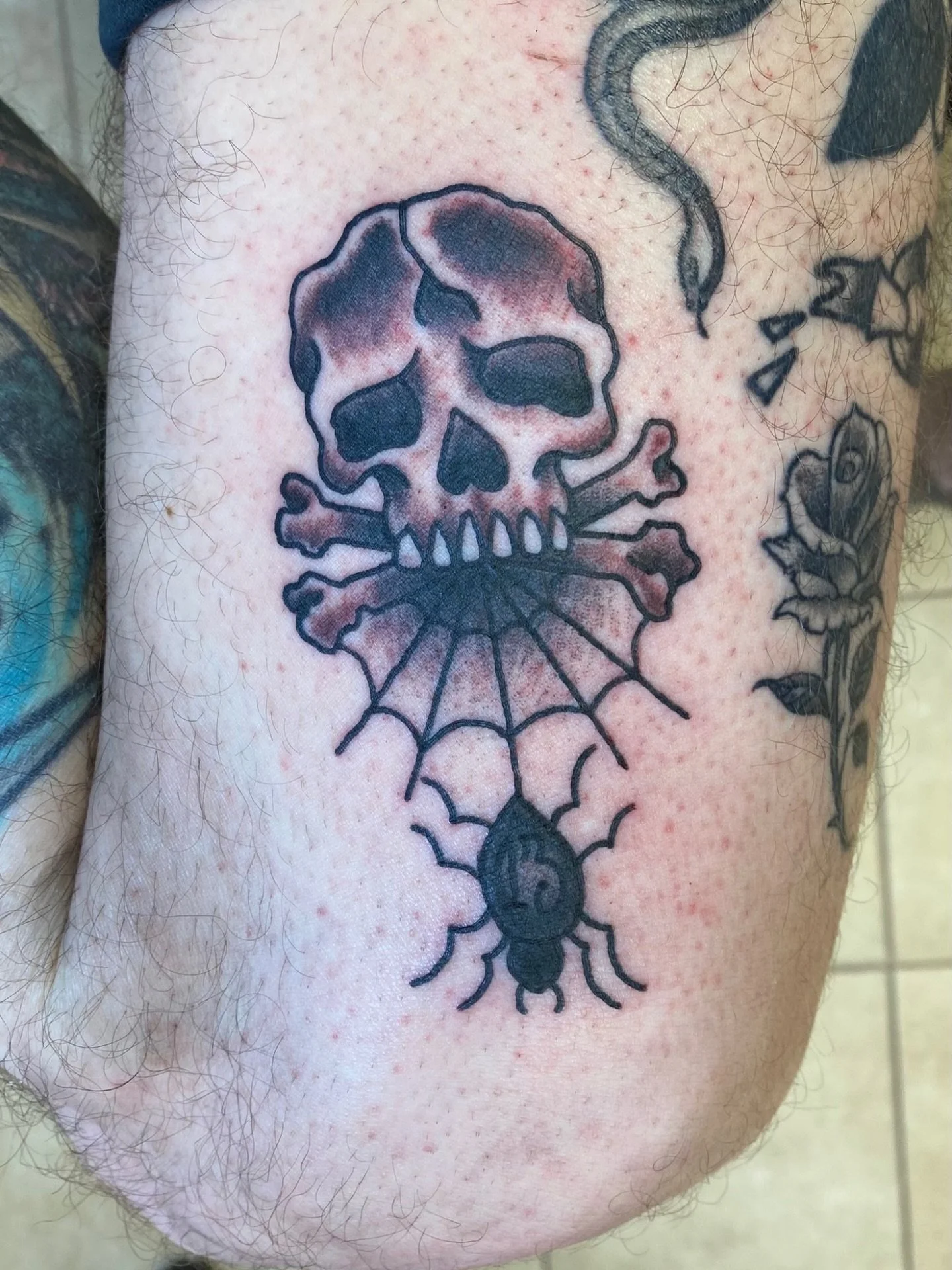 Sick skull and spider done by Rich! He loves tattooing bold designs so fill out the form in our bio to book with him 💀

#skulltattoo #spidertattoo #boldtattoo #traditionaltattoo #njtattooshop