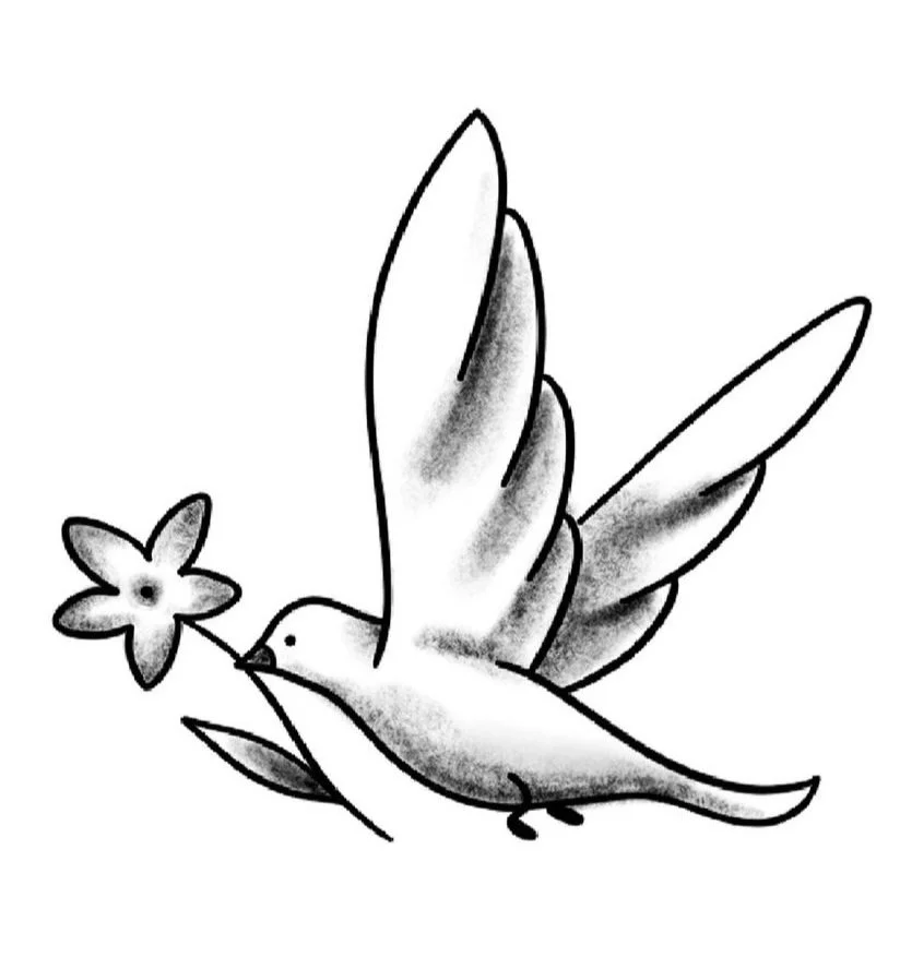 Dove with Flower-Fine Line