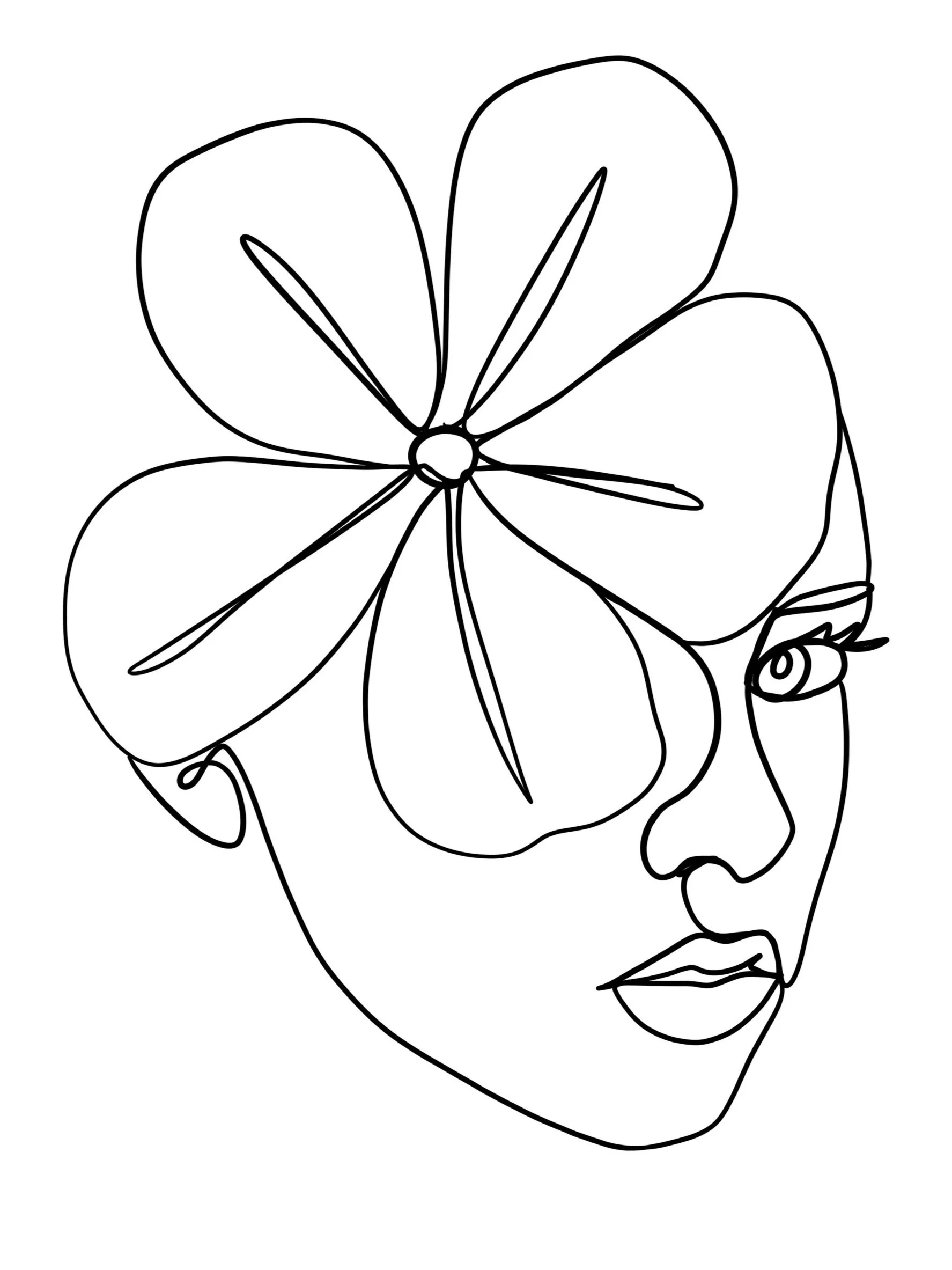 Face with Flower-Fine Line