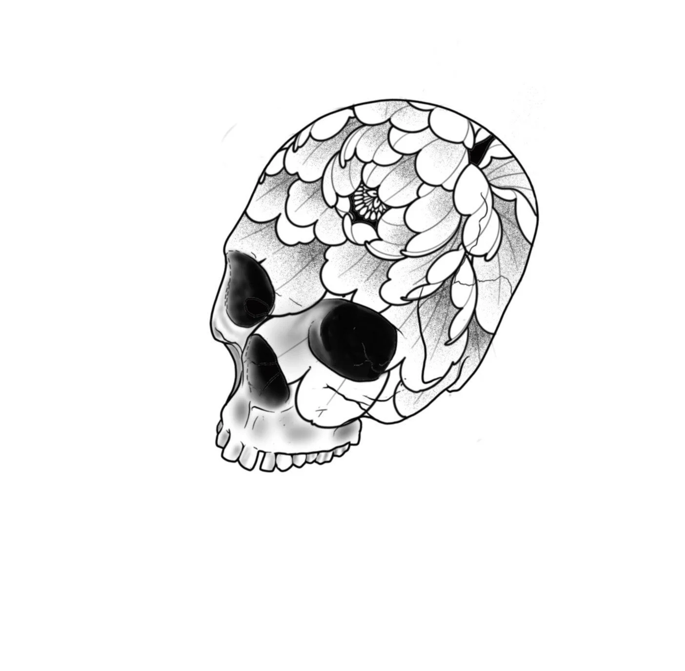 R 3/4 Skull-Flower Skulls-3.5"-$250
