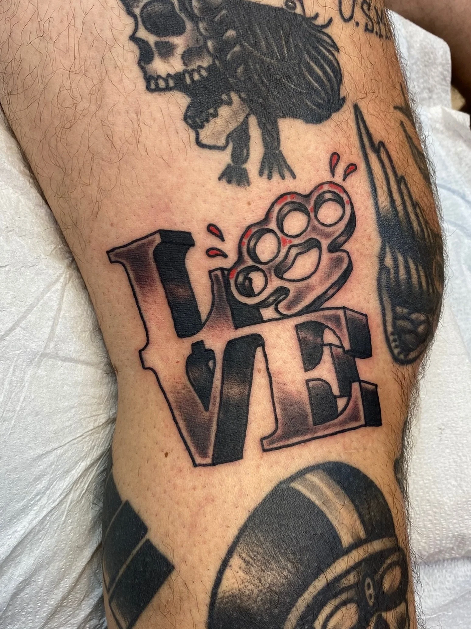 Awesome piece done by Rich 👊 He&rsquo;s booking for July so click the link in our bio to book with him!

#lovesign #boldtattoo #lovetattoo #blackandgreytattoo #njtattooshop