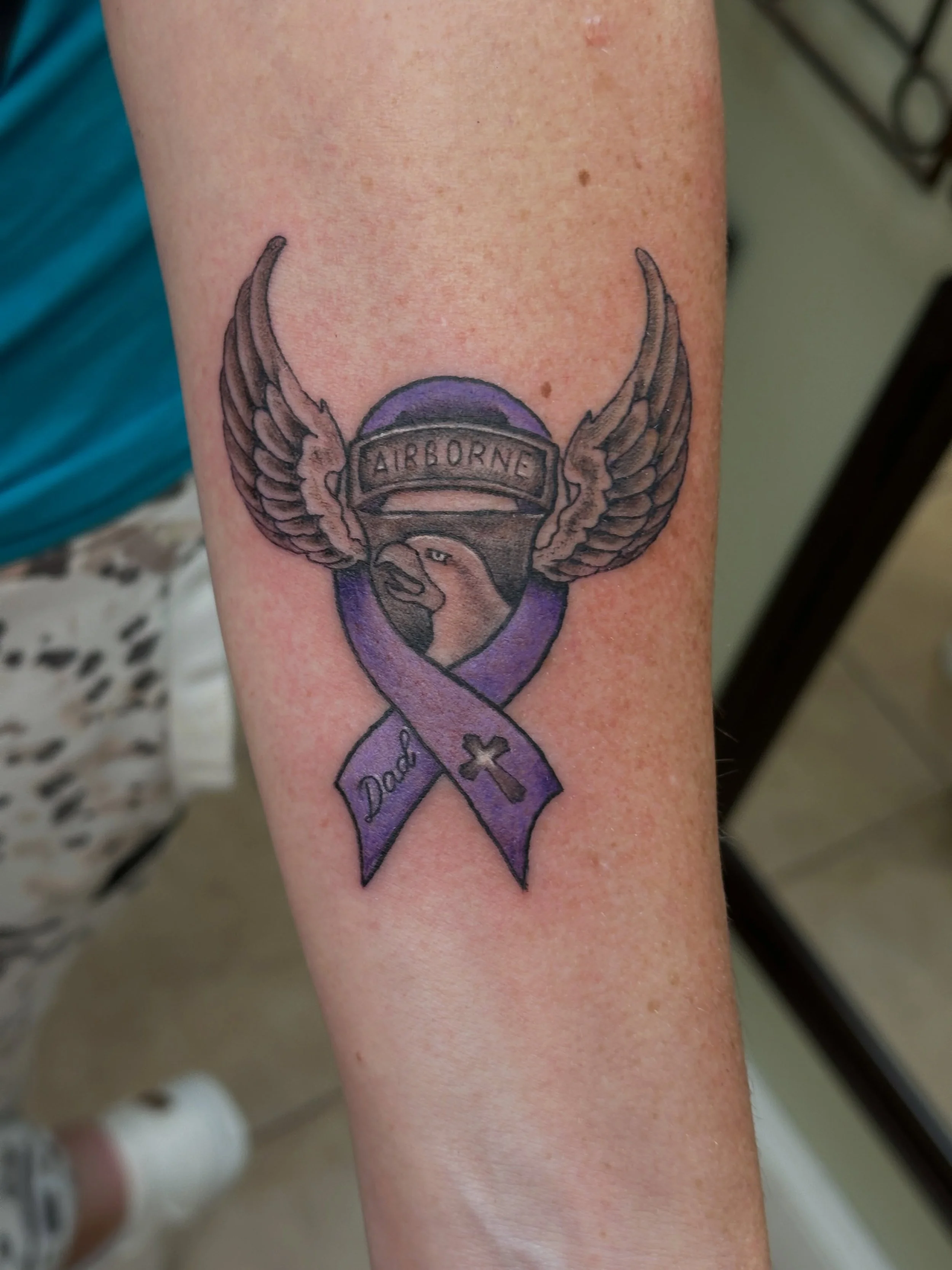 Memorial tattoo by Caroline #airbornetattoo #memorialtattoo #radiantenergytattoo #femaletattooist