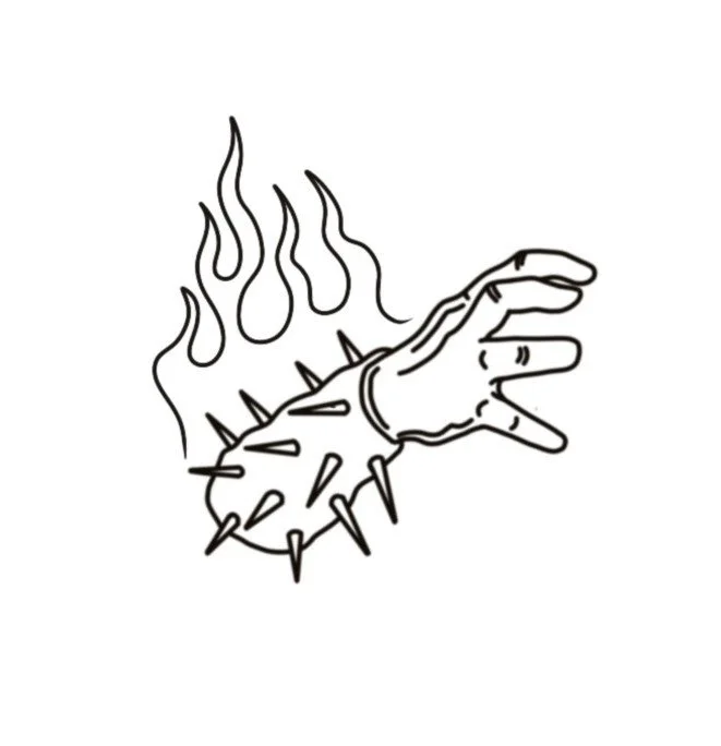 Flaming Hand-100s-2.5"-$100