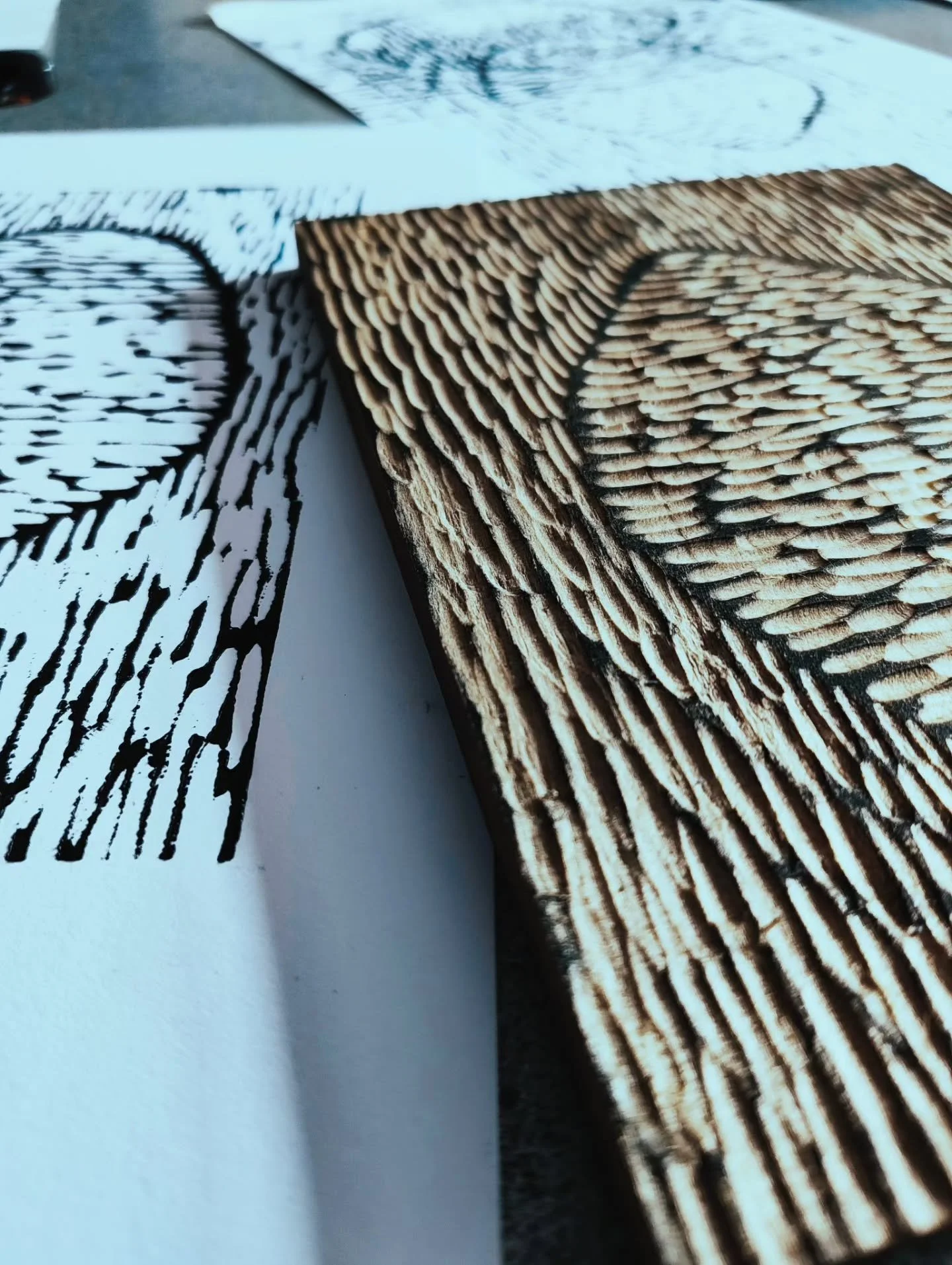 Printing one of my new wood cuts prior to exposing to a screen for a screen printing session......combined with other things for a new set of work.......