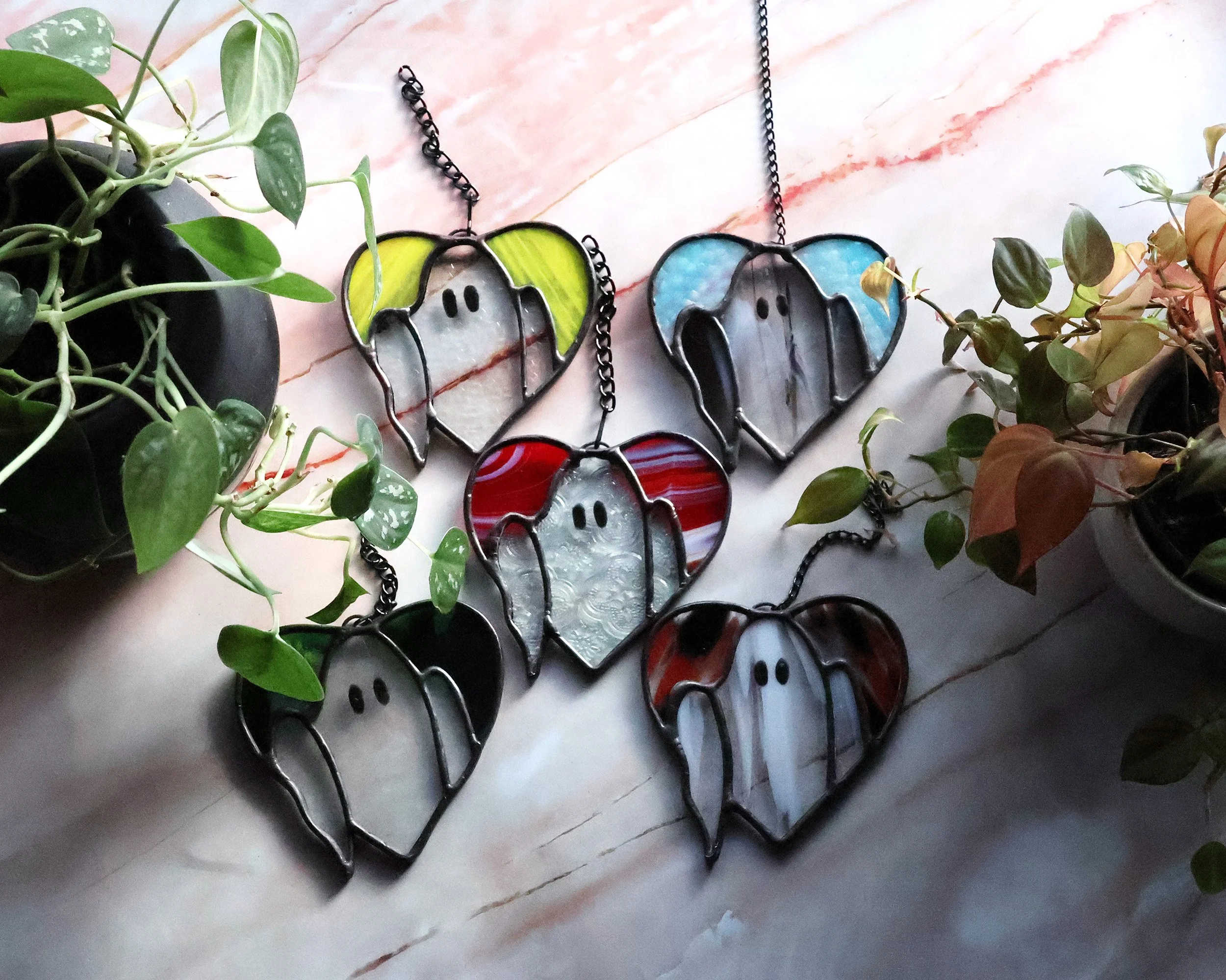 Small Ghost Heart - Handmade Stained Glass Sun Catcher