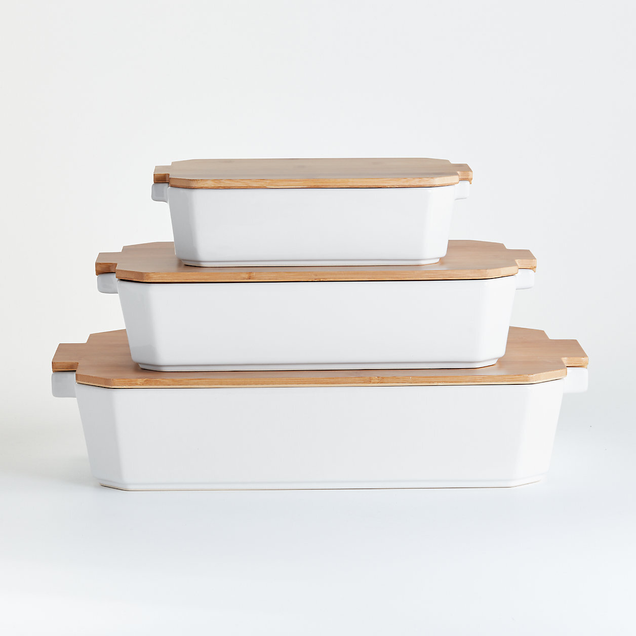 Crate &amp; Barrel Baking Dishes with Bamboo Lids 
