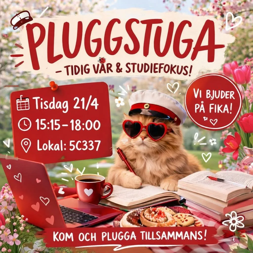 Hej alla L&Auml;SKare❤️ det &auml;r &aring;ter igen dags f&ouml;r lite pluggstuga! Kom och fika, och finn lite avslappnad pluggmotivation med oss!❤️ Det finns &auml;ven extra m&ouml;jlighet f&ouml;r hj&auml;lp inom &auml;mnena:
📚Engelska
🏛️Samh&aum