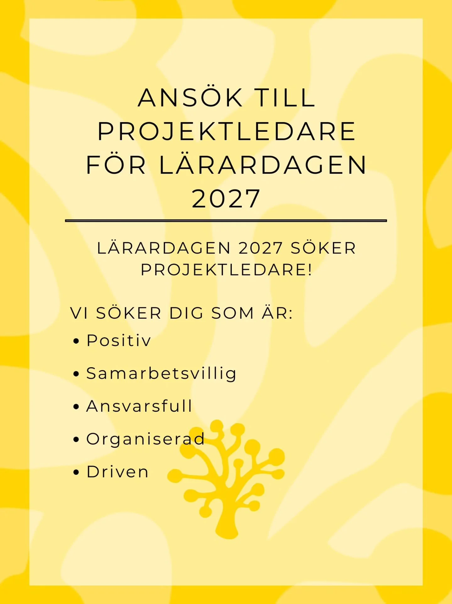 Efter en lyckad l&auml;rardag, med m&aring;nga utst&auml;llare och bes&ouml;kare &auml;r det dags att leta efter de tv&aring; kommande projektledarna till L&auml;rardagen 2027!💛

L&auml;nk till ans&ouml;kan finns i v&aring;r bio, s&aring; g&aring; i