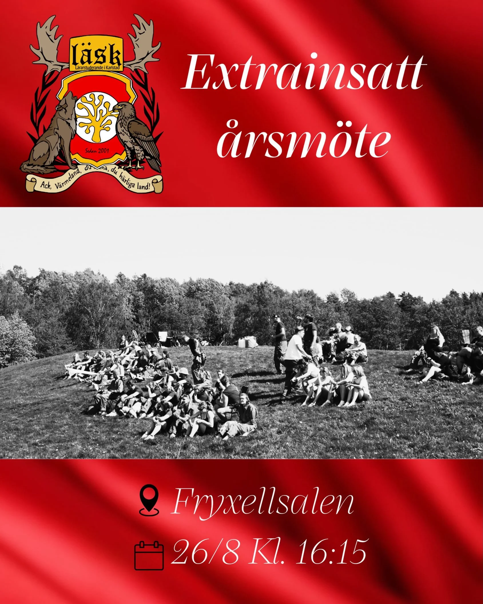 Det extrainsatta &aring;rsm&ouml;tet &auml;r nu 4 veckor bort och med det f&ouml;ljer h&auml;r denna kallelse.

🗓️ 26 augusti 2026
📍 1B 306 Fryxellsalen 
🕓 Insl&auml;pp kl. 16.00, m&ouml;tet startar upp kl. 16.15
🎟️ Gratis, men f&ouml;ranm&auml;l