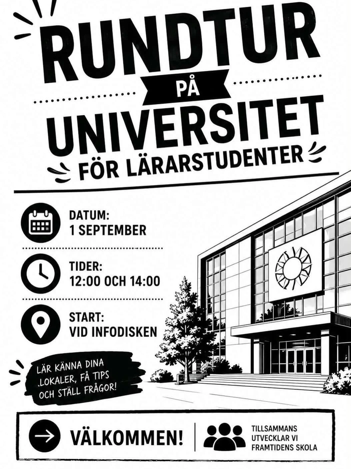 Hej alla L&Auml;SKare🥰

K&auml;nner ni er os&auml;kra p&aring; omr&aring;det runt uni? Eller hann ni inte vara med p&aring; smygstarten? Se hit!!!

Utbildningsutskottet erbjuder gratis turer runt omr&aring;det, samt svara mer &auml;n g&auml;rna p&ar