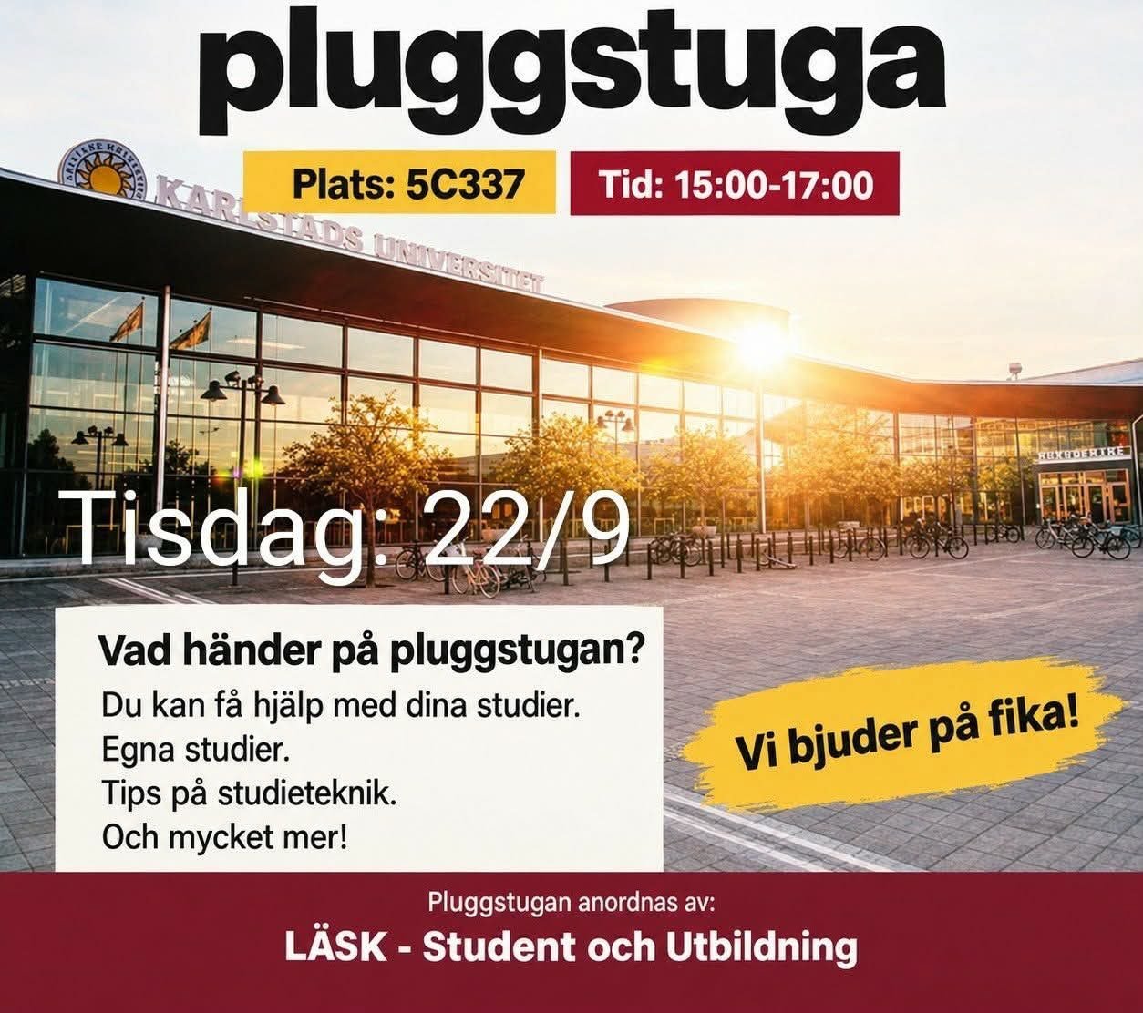 Hall&aring; k&auml;ra L&Auml;SKare🤩

Vi hoppas ni f&aring;tt en ordentlig vila efter insparken! Vi t&auml;nkte att det &auml;r dags f&ouml;r terminens f&ouml;rsta pluggstuga nu n&auml;r schemat g&aring;tt tillbaka till det vanliga 😍

F&ouml;r er ny
